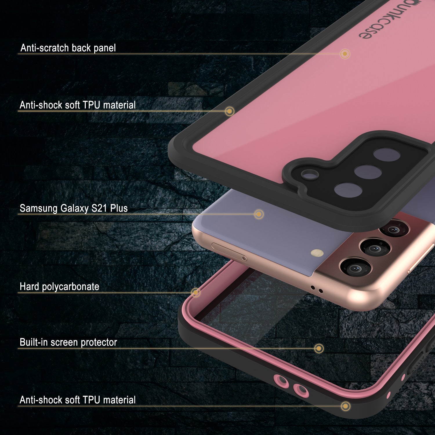 Capa à prova d'água Galaxy S21+ Plus PunkCase StudStar Pink Thin 6.6ft Subaquático IP68 à prova de choque/neve