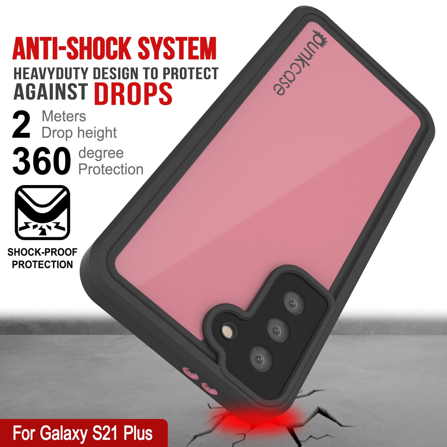 Capa à prova d'água Galaxy S21+ Plus PunkCase StudStar Pink Thin 6.6ft Subaquático IP68 à prova de choque/neve