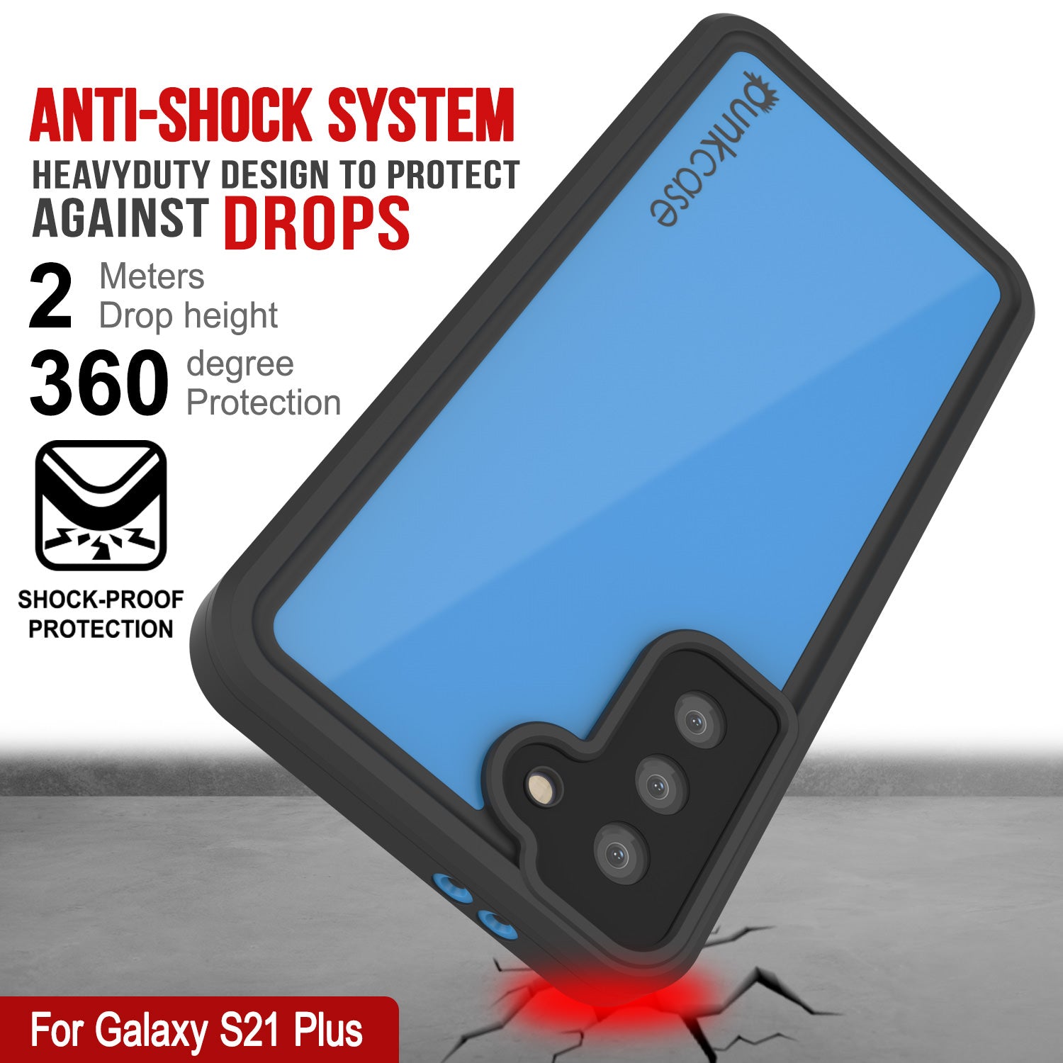 Capa à prova d'água PunkCase StudStar Light Blue fina para Galaxy S21+ Plus 6.6ft à prova de choque subaquático IP68