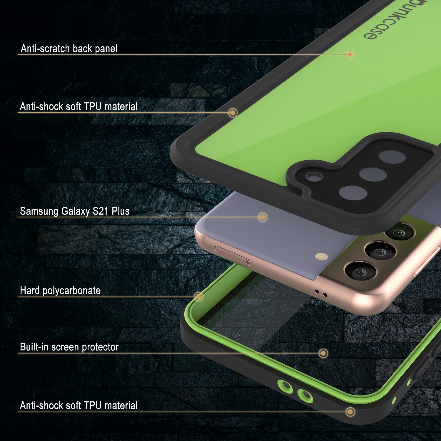 Capa à prova d'água Galaxy S21+ Plus PunkCase StudStar Light Green Fina 6,6 pés subaquática IP68 à prova de choque
