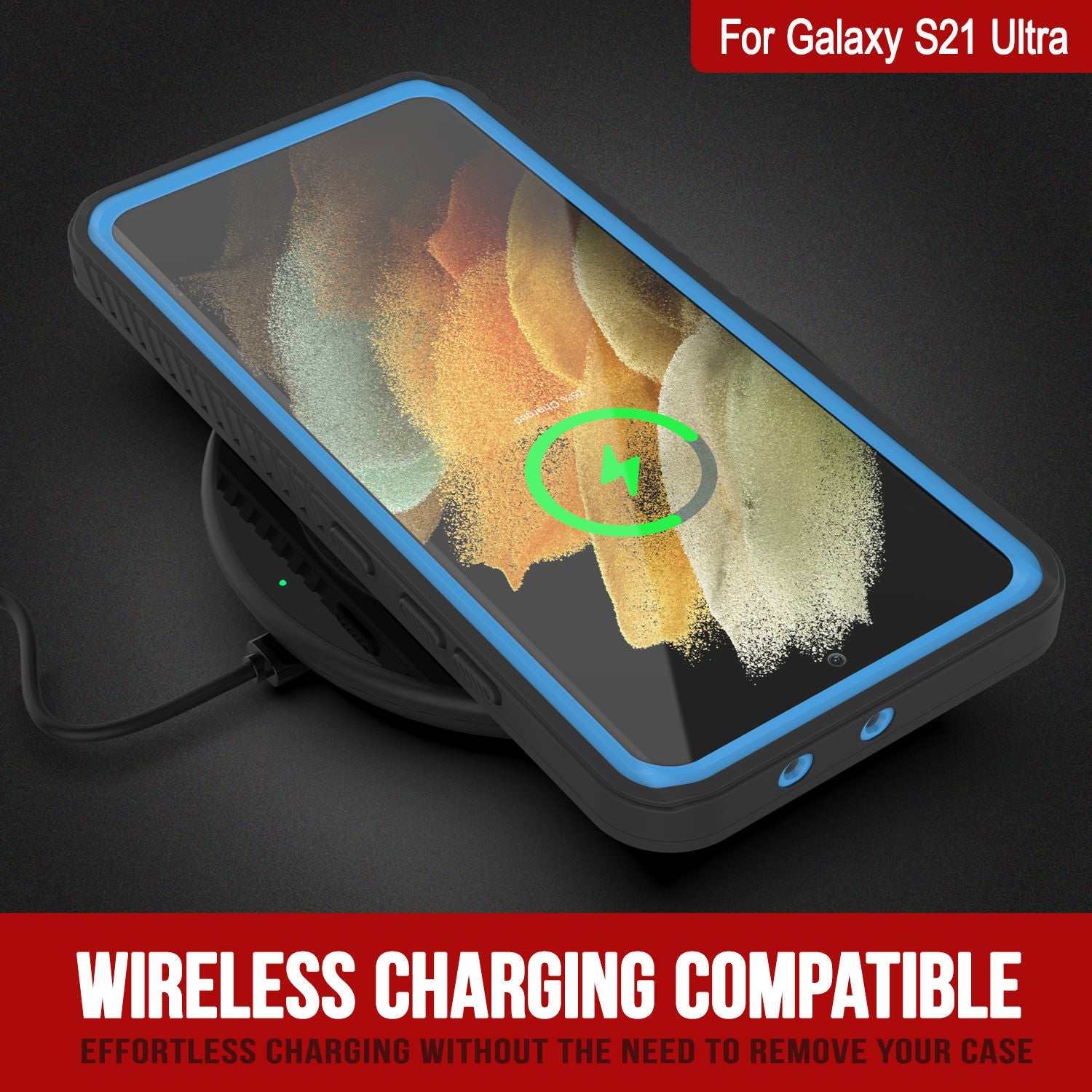 Galaxy S21 Ultra Water/Shock/Snow/dirt proof [Extreme Series] Slim Case [Light Blue] (Color in image: Red)