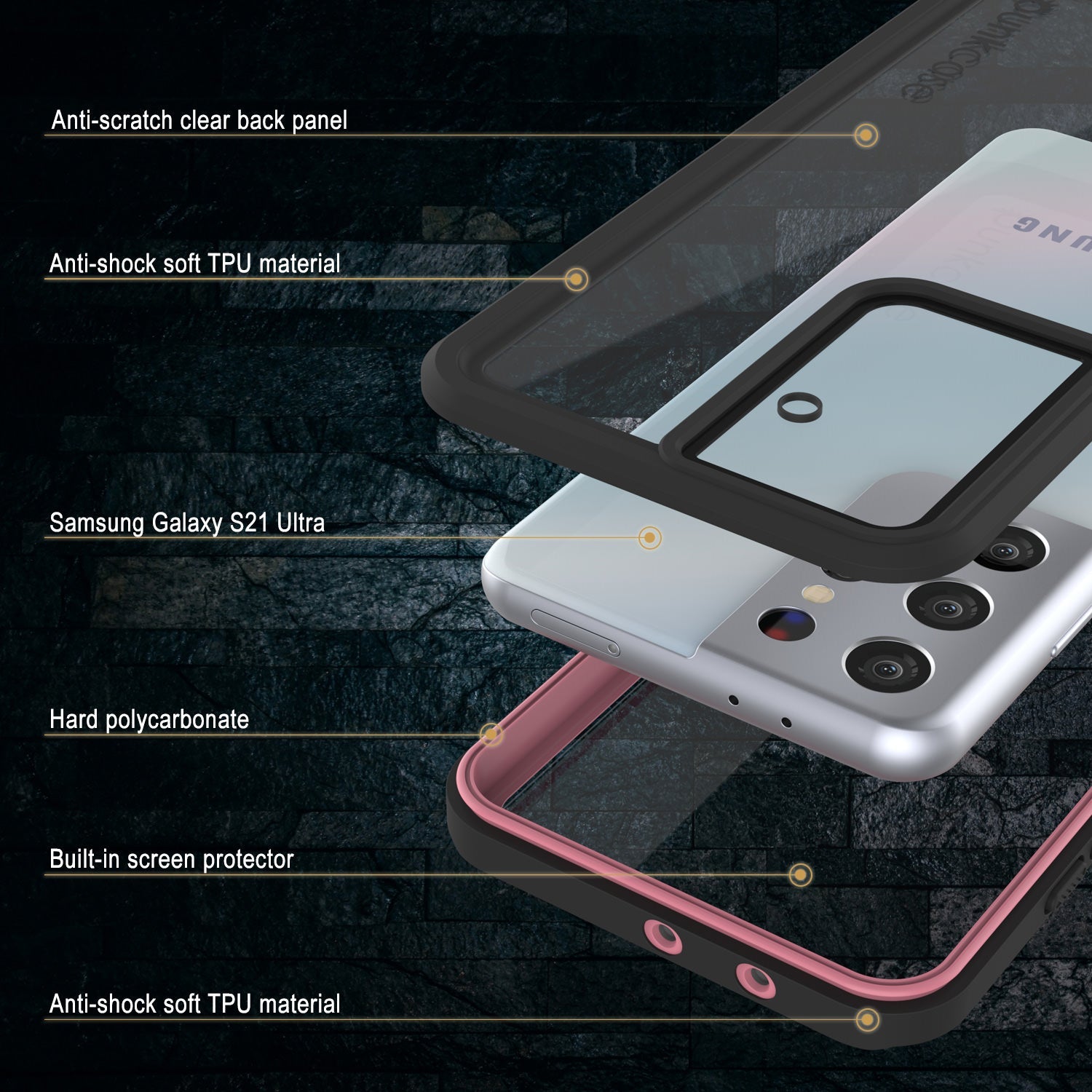 Galaxy S21 Ultra Water/Shock/Snowproof [Extreme Series] Slim Screen Protector Case [Pink] (Color in image: Black)