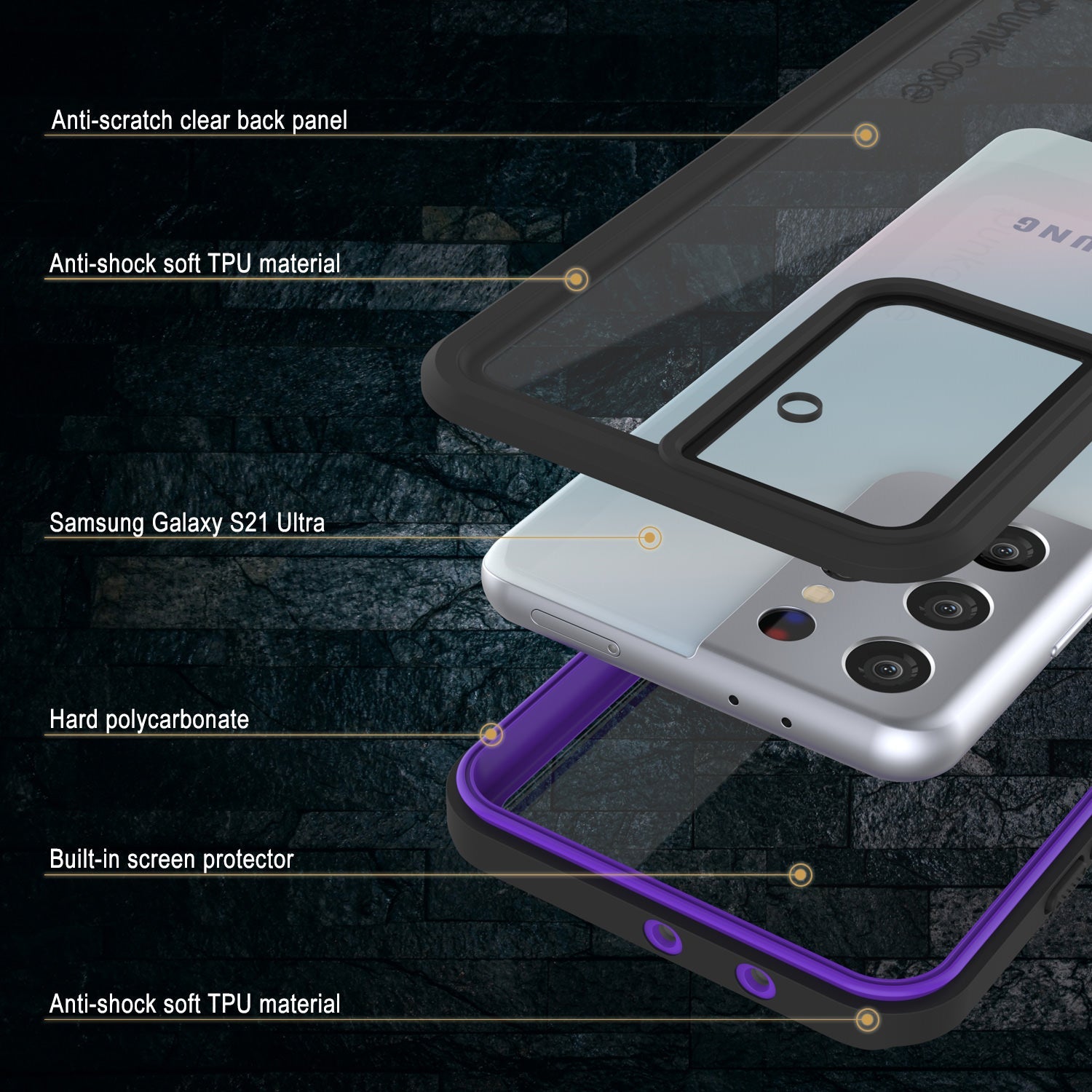 Galaxy S21 Ultra Water/Shockproof [Extreme Series] Slim Screen Protector Case [Purple] (Color in image: Black)