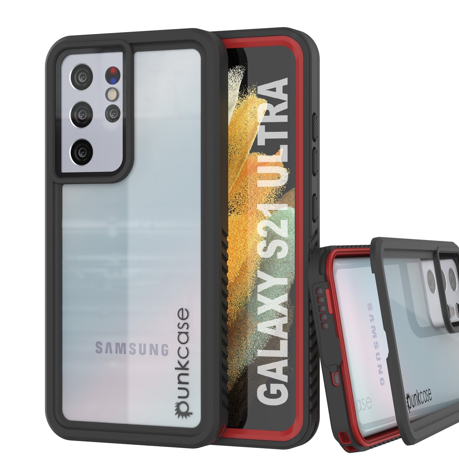 Galaxy S21 Ultra À Prova de Água/Choque/Neve [Série Extrema] Capa Protetora Fina para Tela [Vermelho]