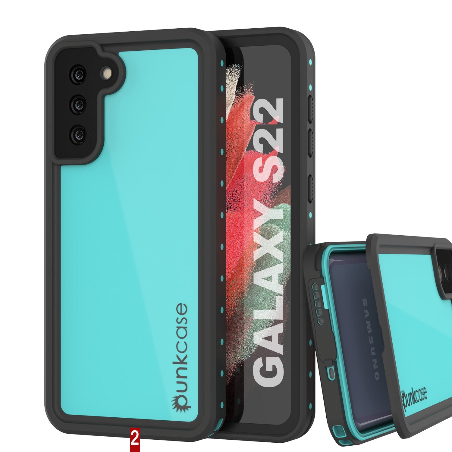 Case à prova d'água para Galaxy S22 PunkCase StudStar Teal Thin 6.6 pés subaquático IP68 à prova de choque/neve