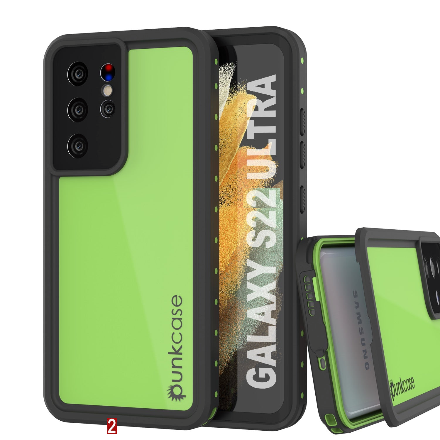 Capa à prova d'água Galaxy S22 Ultra PunkCase StudStar Light Green Fina 6.6ft Subaquática IP68 à Prova de Choque