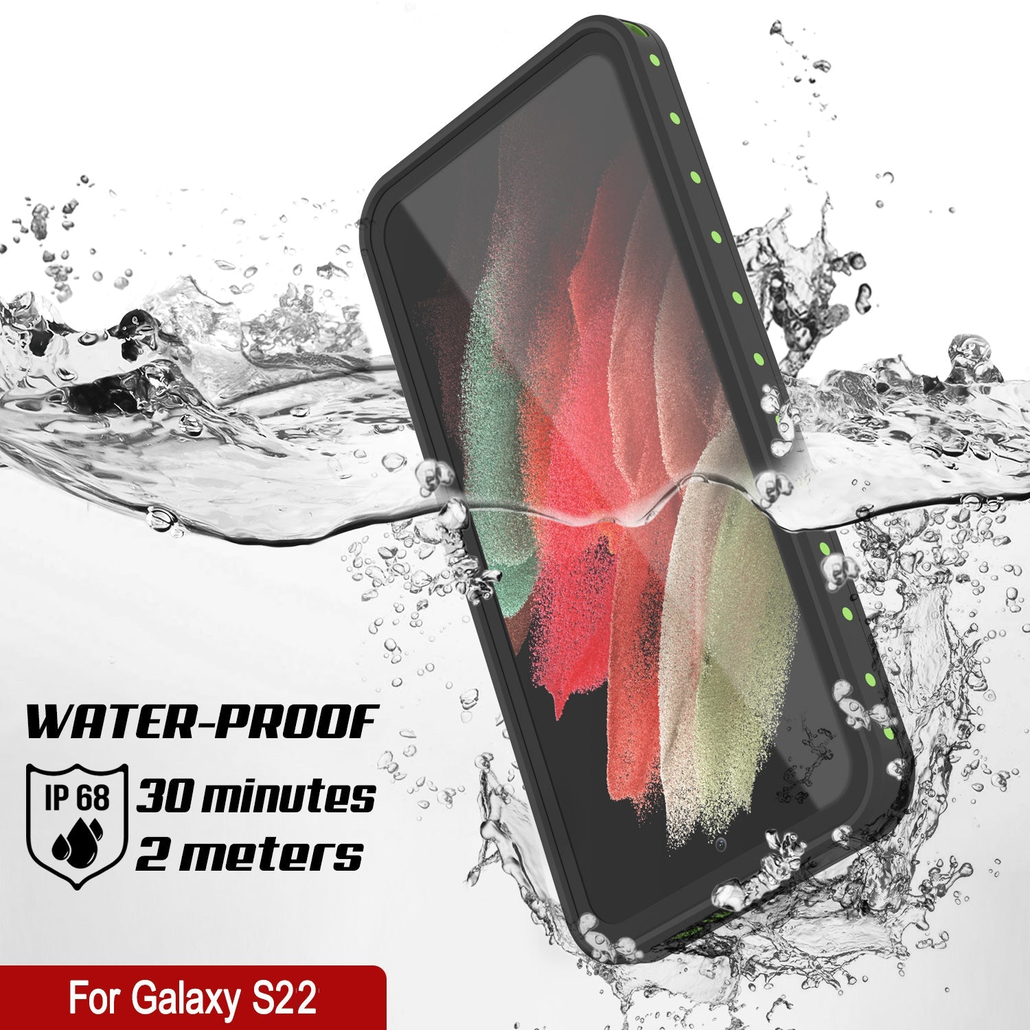 Capa à prova d'água Galaxy S22 PunkCase StudStar Light Green Thin 6.6ft subaquática IP68 à prova de choque