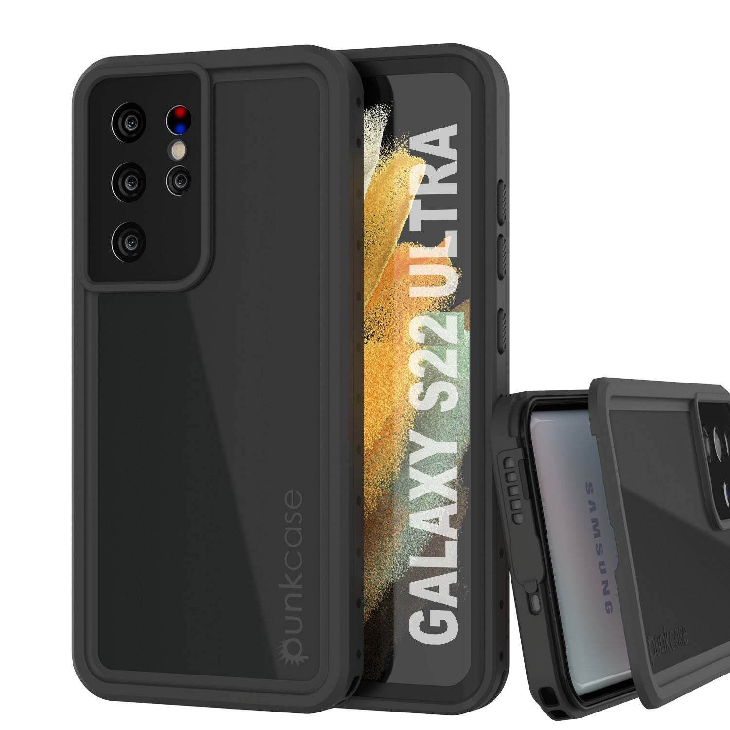 Capa à prova d'água Galaxy S22 Ultra PunkCase StudStar preta fina 6.6 pés subaquática IP68 à prova de choque/neve