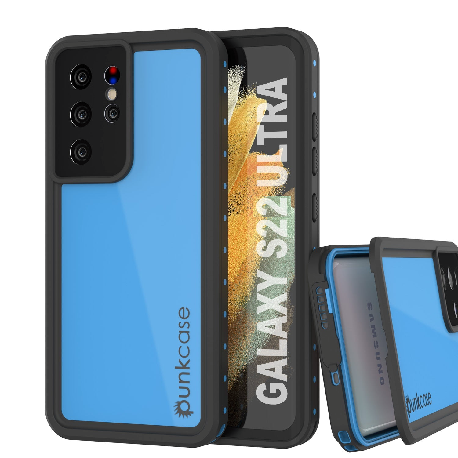 Capa à prova d'água Galaxy S22 Ultra PunkCase StudStar Light Blue Fina de 6,6 pés à prova d'água IP68 resistente a choques