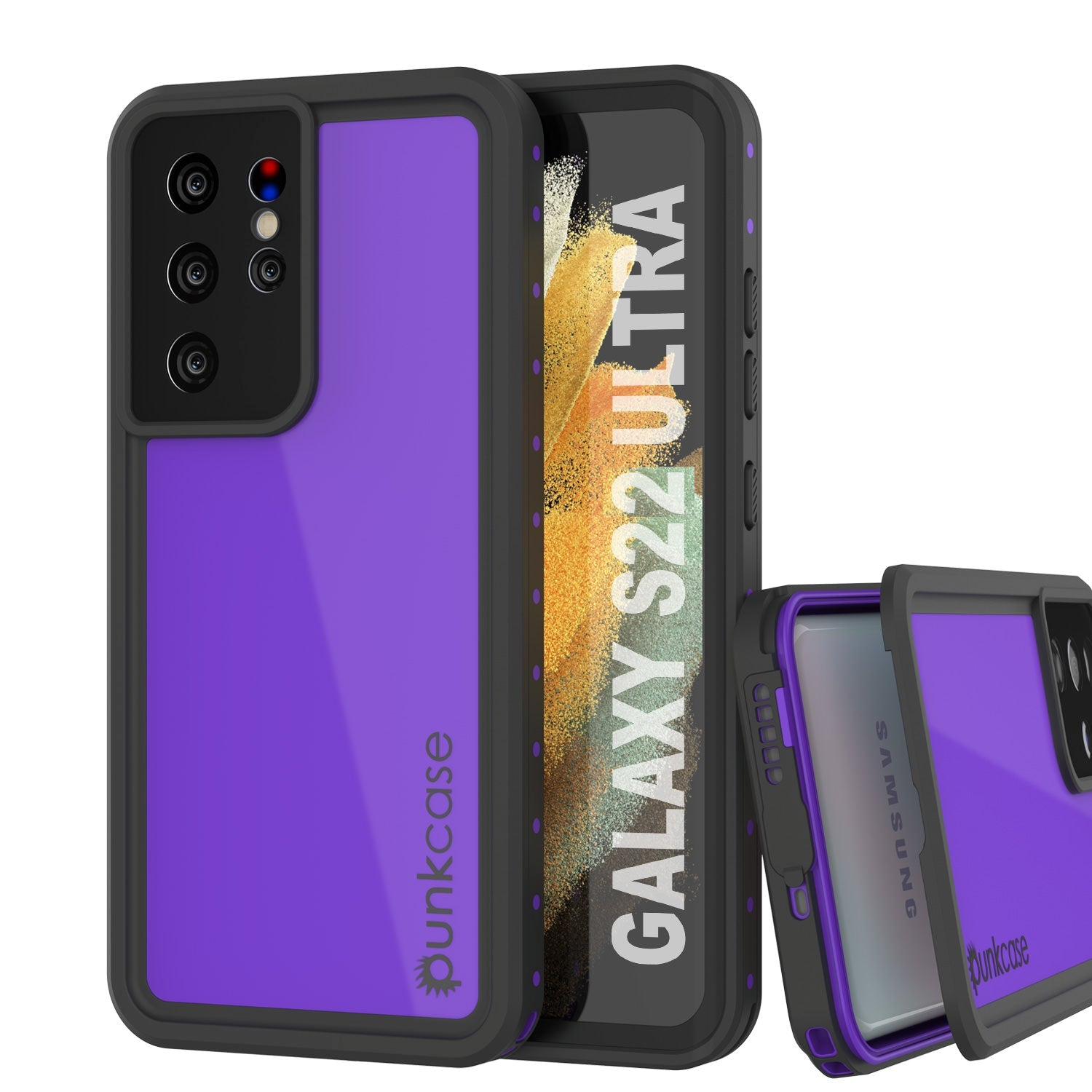 Capa à prova d'água Galaxy S22 Ultra PunkCase StudStar Roxa Fina de 6,6 pés IP68 à prova de choque/neve subaquática