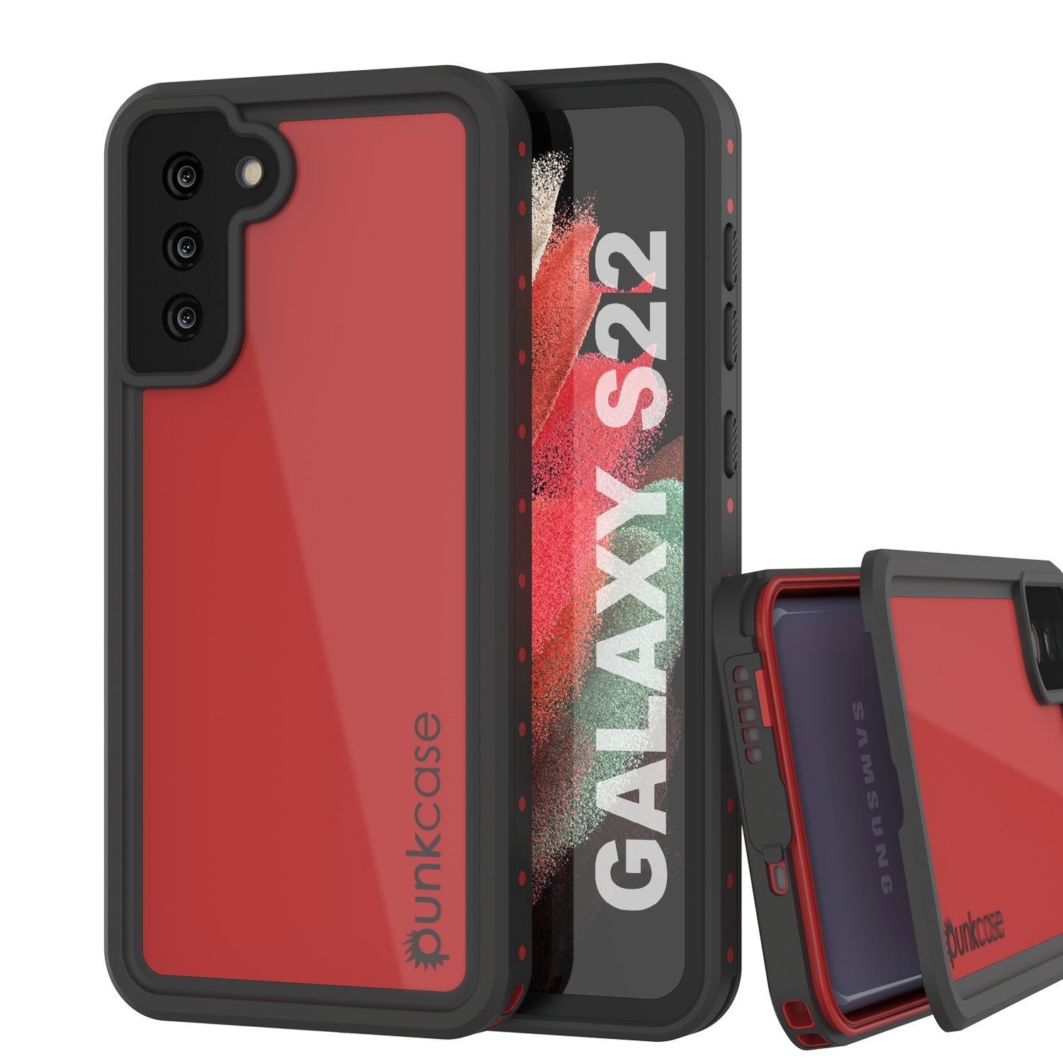 Capa à prova d'água Galaxy S22 PunkCase StudStar Vermelha Fina 6,6 pés IP68 à prova de choque/neve subaquática