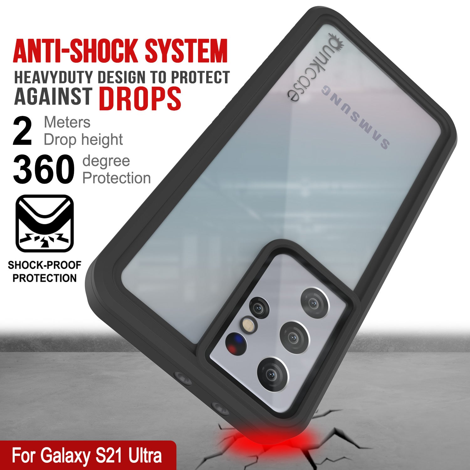 Galaxy S21 Ultra Water/Shock/Snow/dirt proof [Extreme Series] Punkcase Slim Case [White] (Color in image: Black)