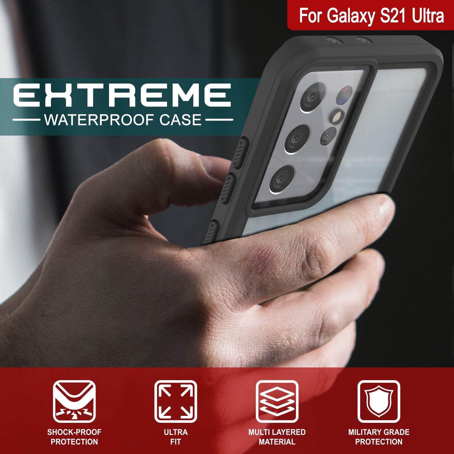 Galaxy S21 Ultra Water/Shock/Snow/dirt proof [Extreme Series] Punkcase Slim Case [White] (Color in image: Light Green)