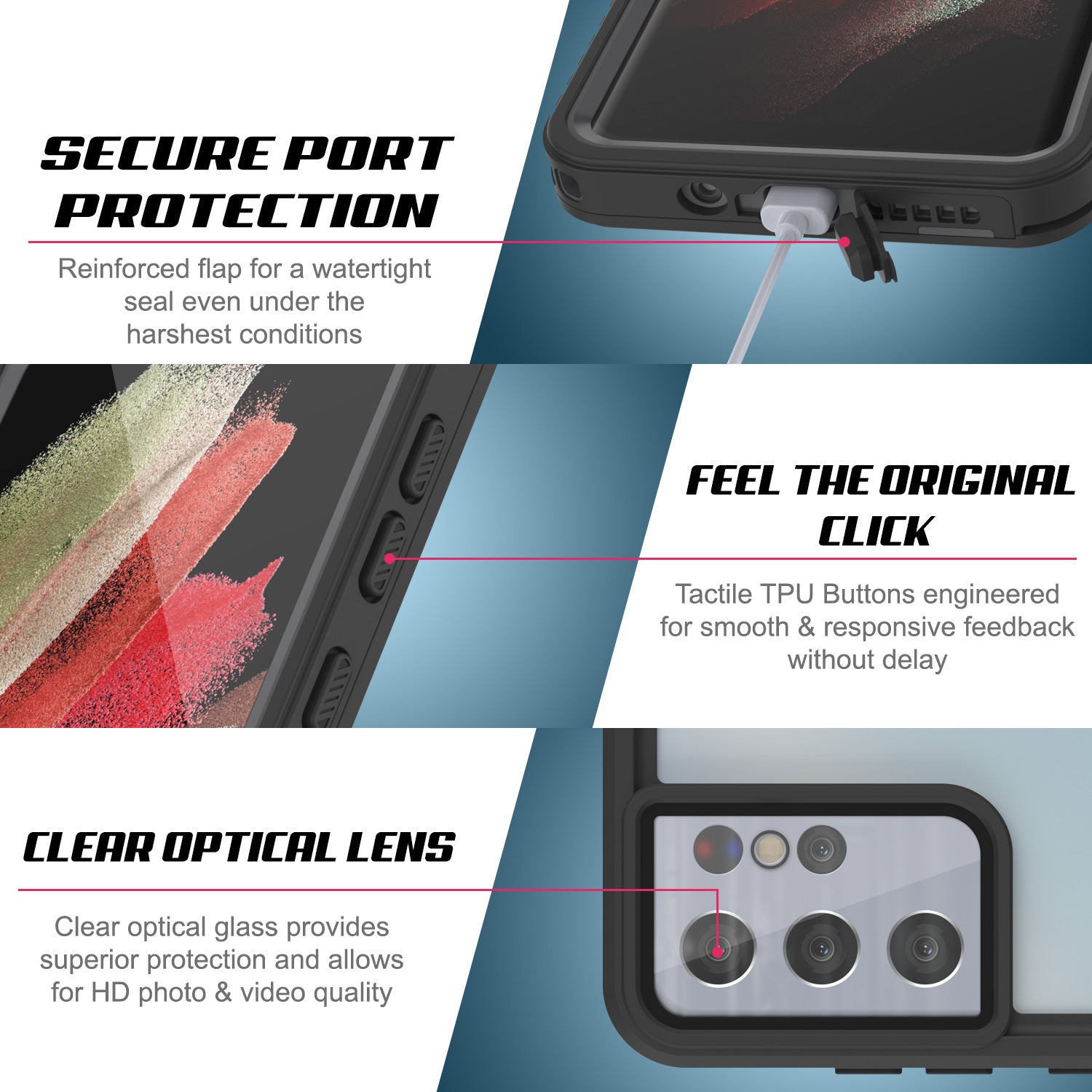 Galaxy S21 Ultra Water/Shock/Snow/dirt proof [Extreme Series] Punkcase Slim Case [White] (Color in image: Pink)
