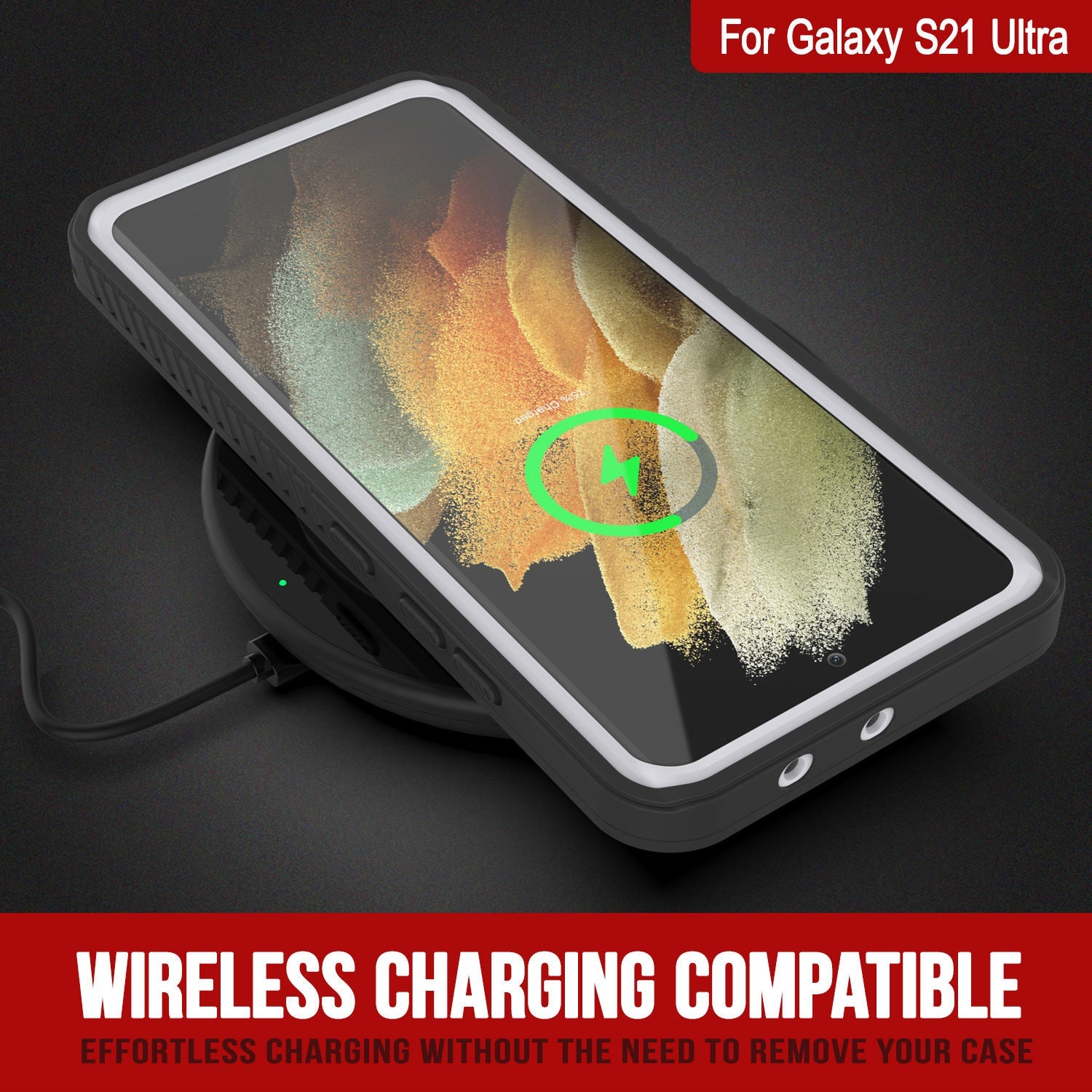 Galaxy S21 Ultra Water/Shock/Snow/dirt proof [Extreme Series] Punkcase Slim Case [White] (Color in image: Red)