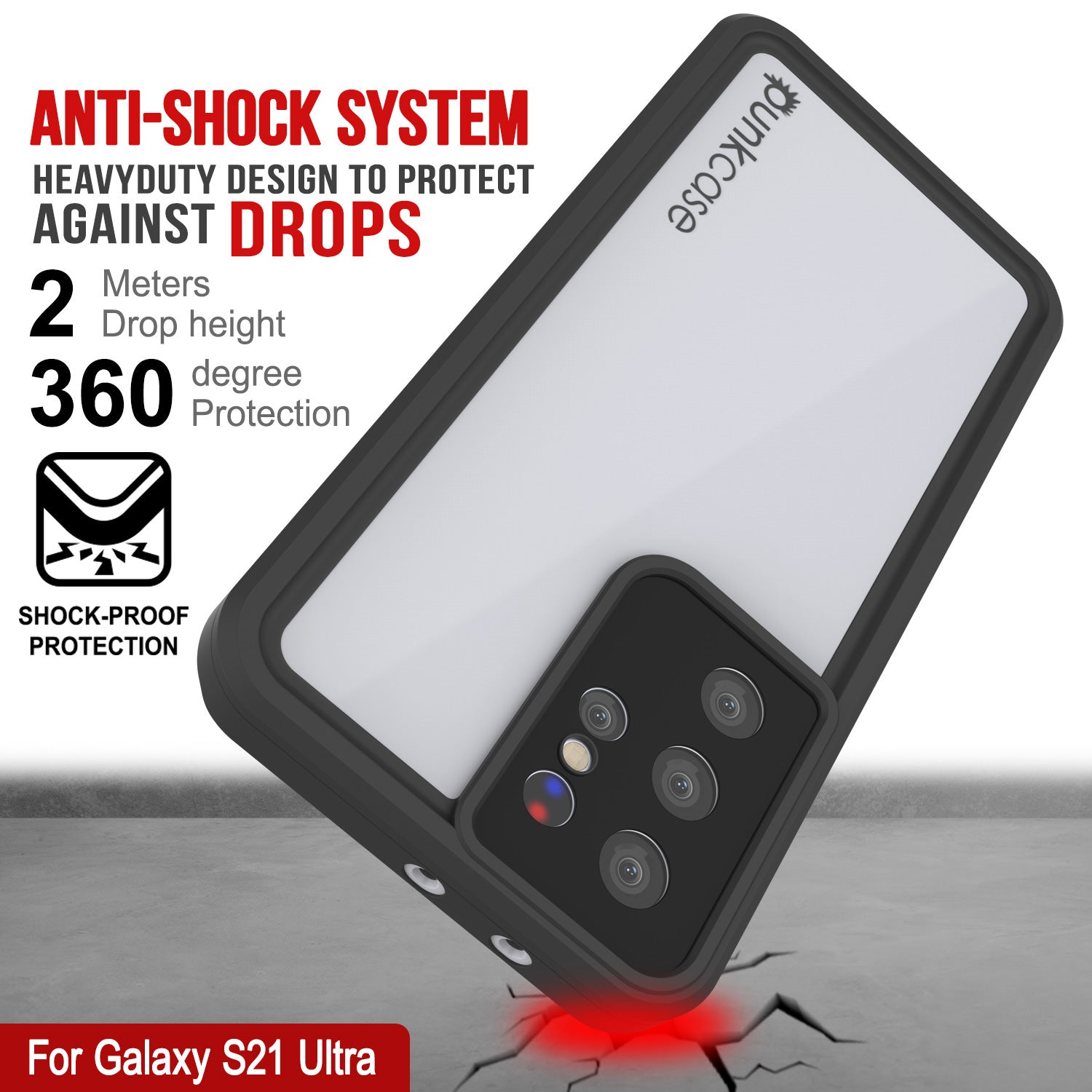 Capa à prova d'água Galaxy S21 Ultra, Punkcase StudStar Branca Fina 6.6ft à prova de água IP68 à prova de choque/neve