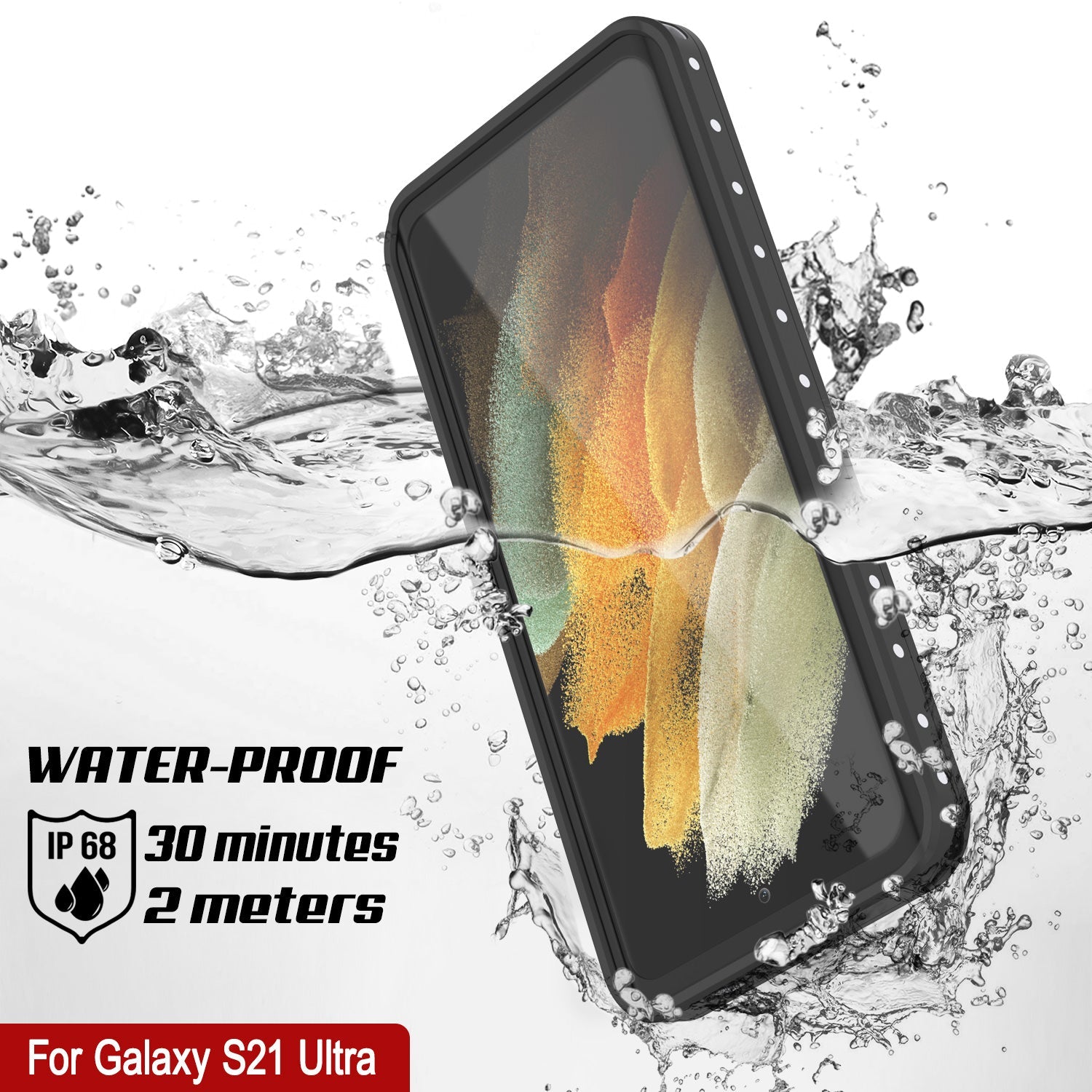 Capa à prova d'água Galaxy S21 Ultra, Punkcase StudStar Branca Fina 6.6ft à prova de água IP68 à prova de choque/neve