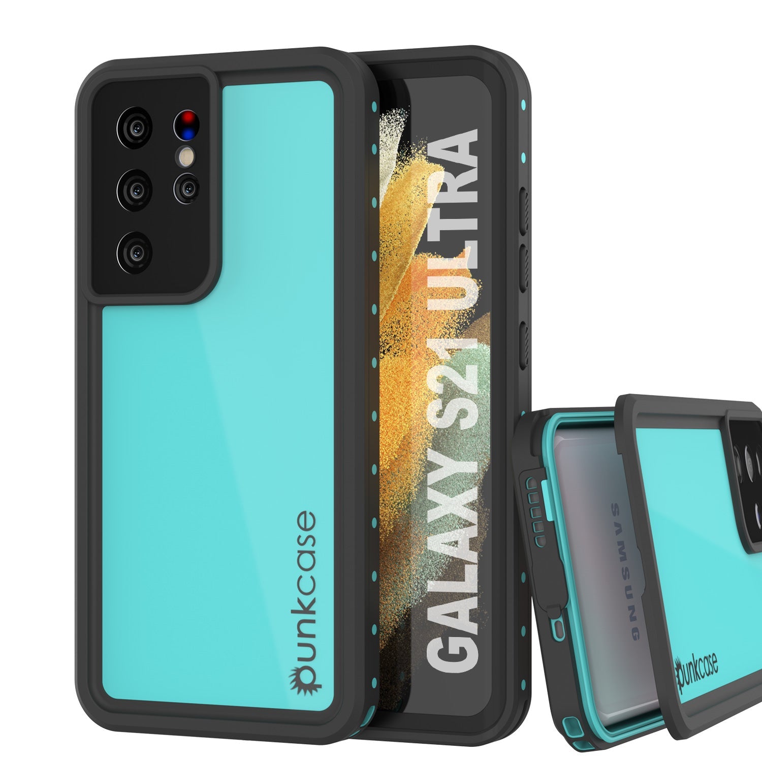 Capa à prova d'água Galaxy S21 Ultra PunkCase StudStar Teal Fina 6.6ft Subaquática IP68 à prova de choque/neve