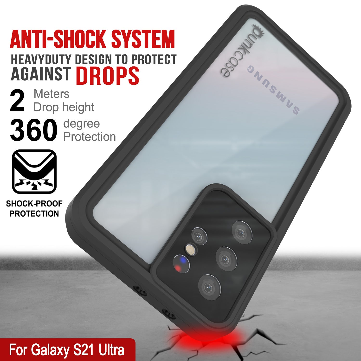 Capa à prova d'água PunkCase StudStar Clear Thin para Galaxy S21 Ultra 6.6ft IP68 à prova de choque/neve subaquática