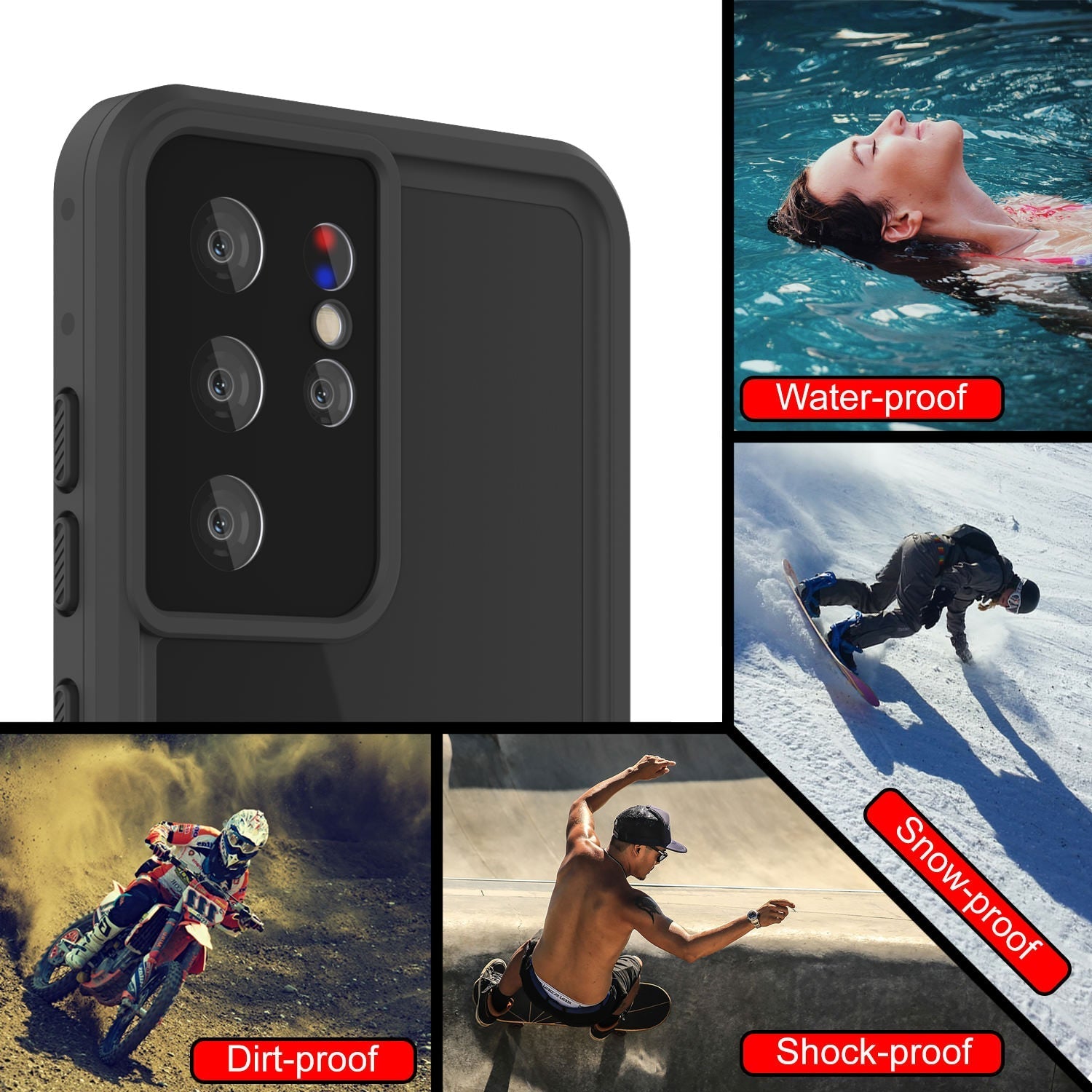 Capa à prova d'água Galaxy S22 Ultra PunkCase StudStar Clear fina de 6.6 pés à prova d'choque/neve subaquática IP68