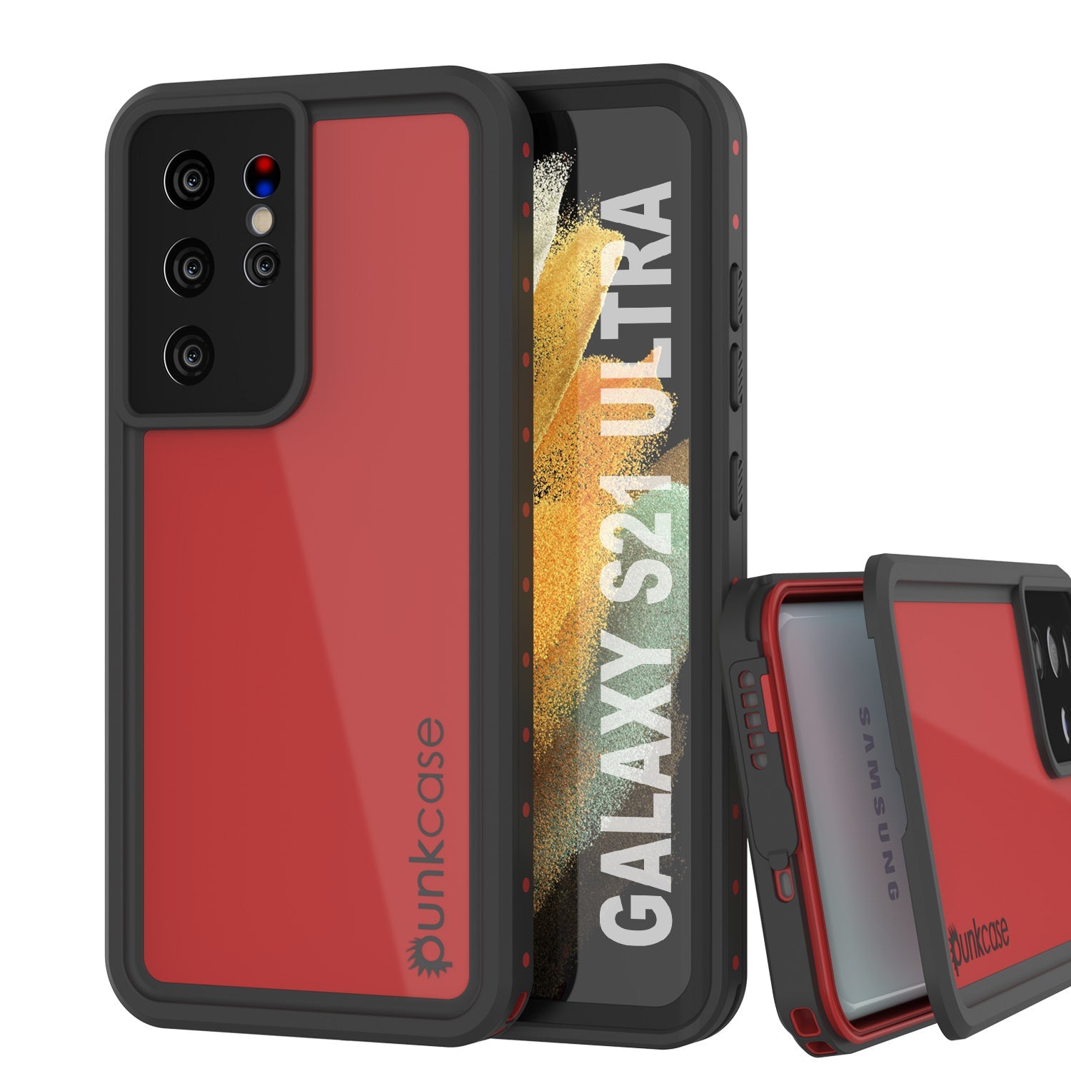 Capa à prova d'água PunkCase StudStar Vermelha fina para Galaxy S21 Ultra 6.6ft IP68 à prova de choque/neve subaquática