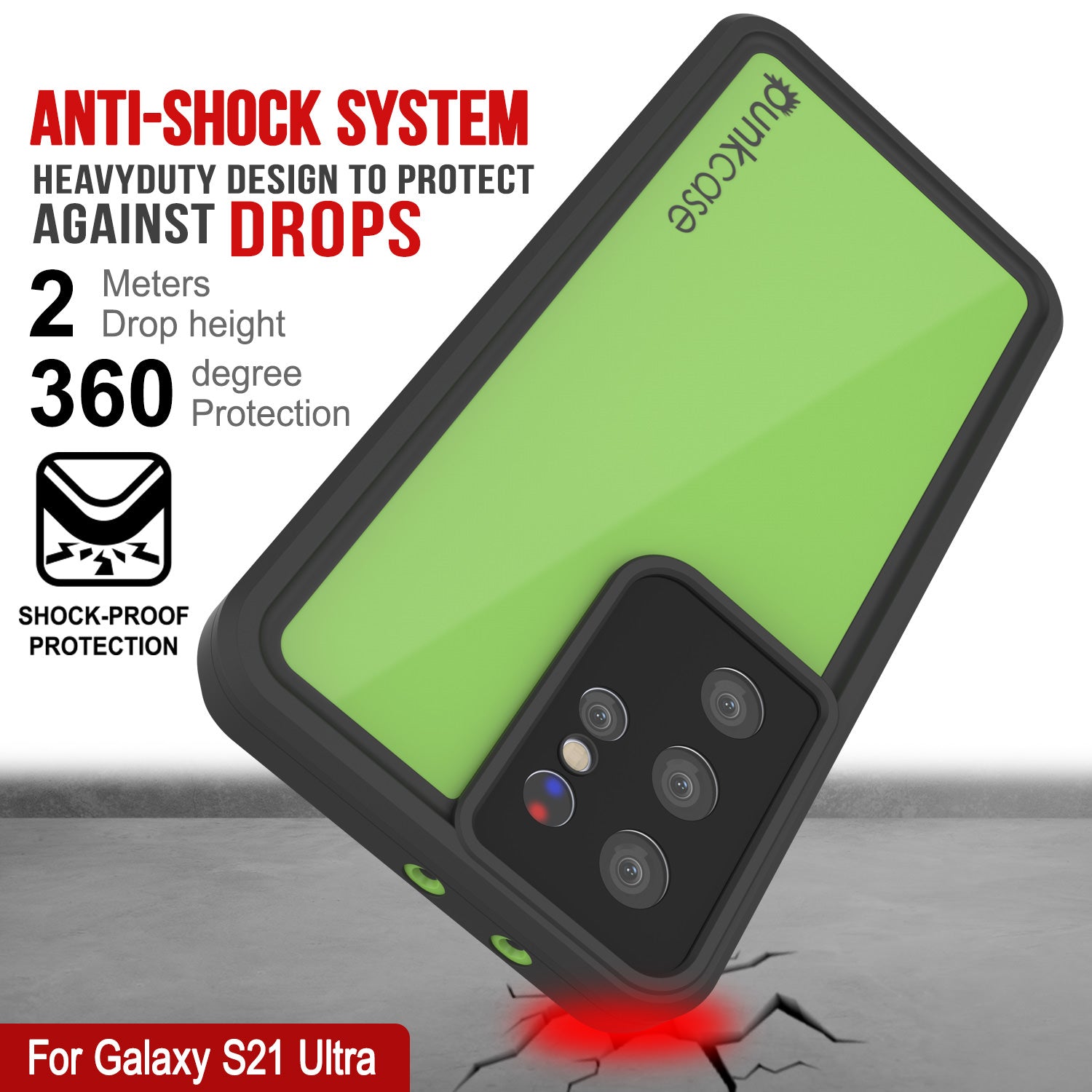 Capa à prova d'água Galaxy S22 Ultra PunkCase StudStar Light Green Fina 6.6ft Subaquática IP68 à Prova de Choque