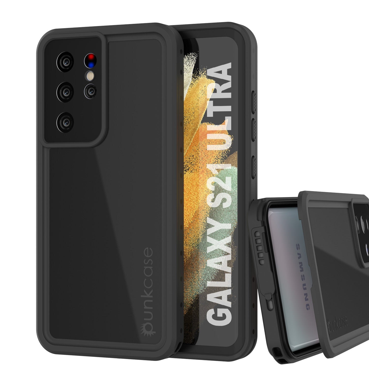 Capa à prova d'água para Galaxy S21 Ultra PunkCase StudStar preta fina 6.6ft à prova d'água IP68 à prova de choque/neve