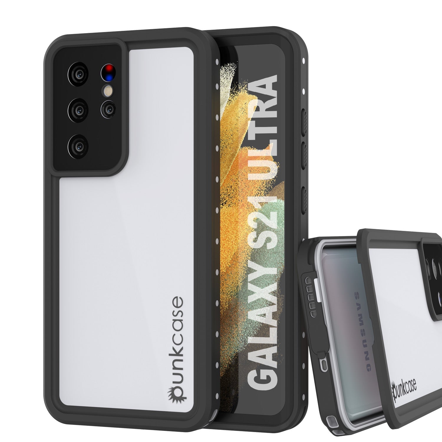 Capa à prova d'água Galaxy S21 Ultra, Punkcase StudStar Branca Fina 6.6ft à prova de água IP68 à prova de choque/neve