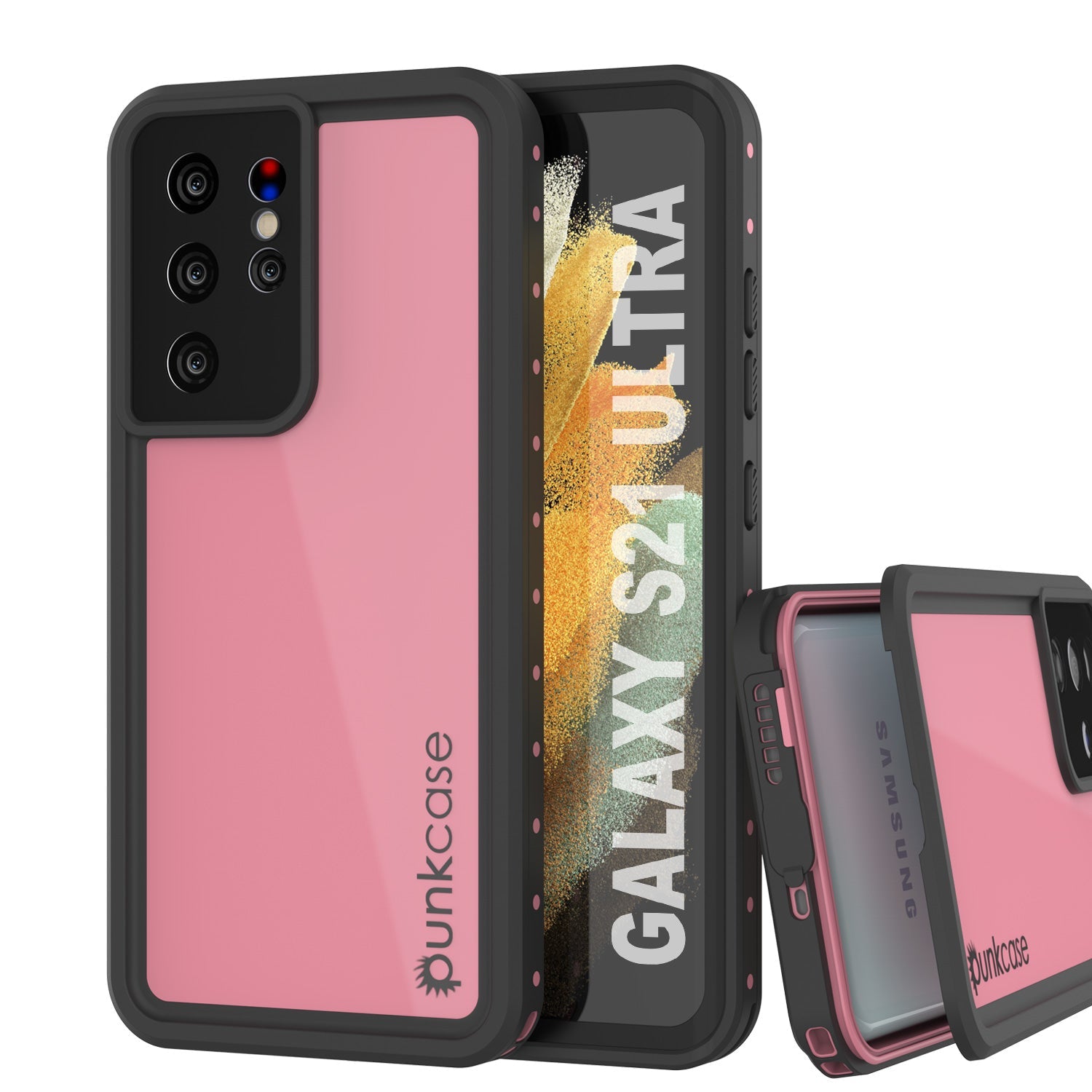 Capa à prova d'água Galaxy S21 Ultra PunkCase StudStar Rosa Fino 6.6ft à prova de choque/neve IP68 Subaquático