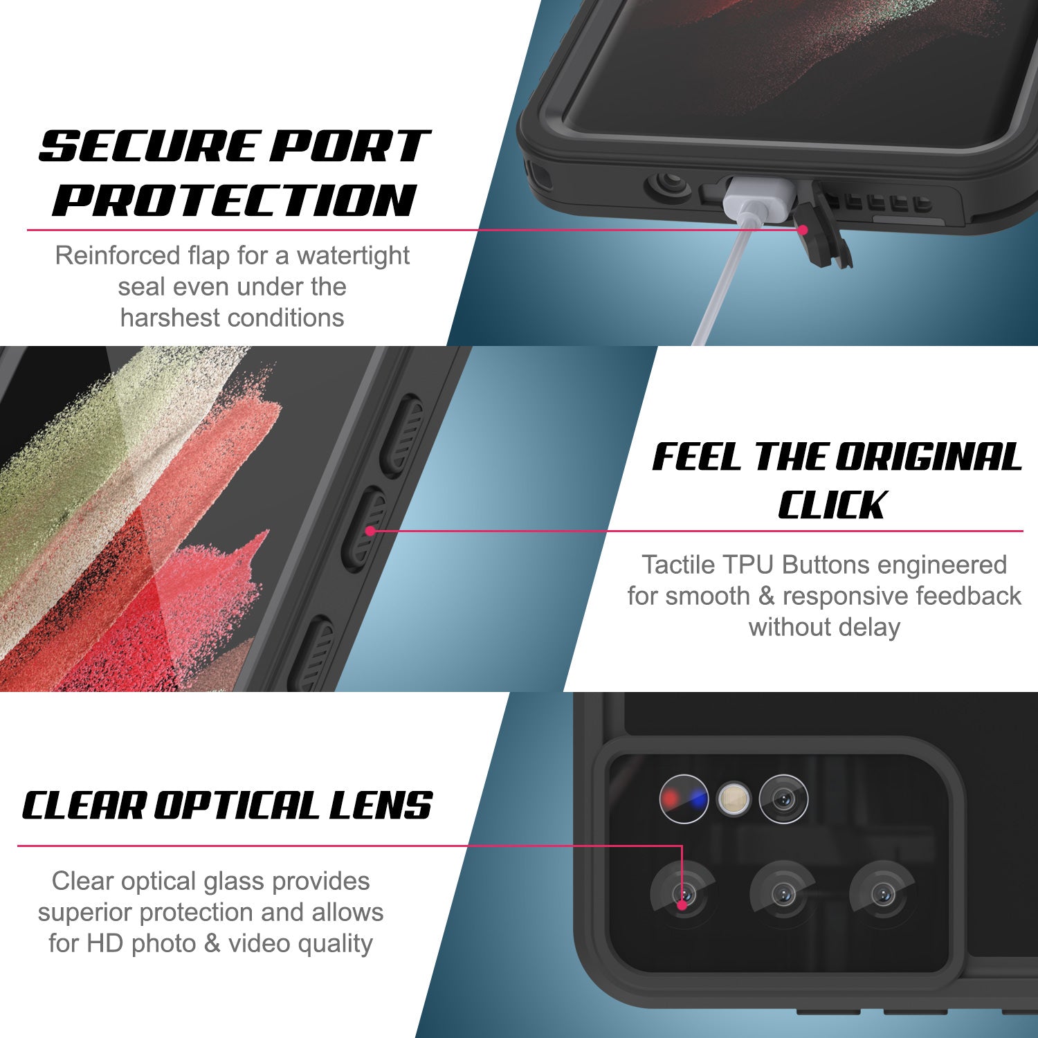 Capa à prova d'água para Galaxy S21 Ultra PunkCase StudStar Roxa Fina 6.6ft Submersível IP68 à Prova de Choque/Neve
