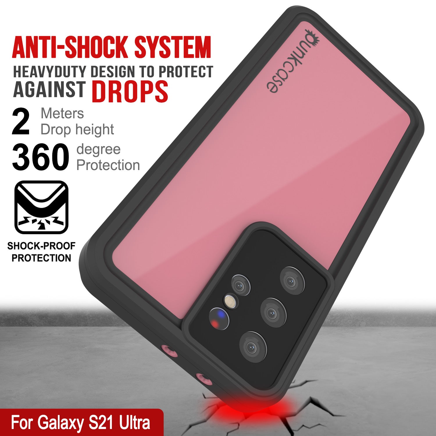 Capa à prova d'água Galaxy S21 Ultra PunkCase StudStar Rosa Fino 6.6ft à prova de choque/neve IP68 Subaquático