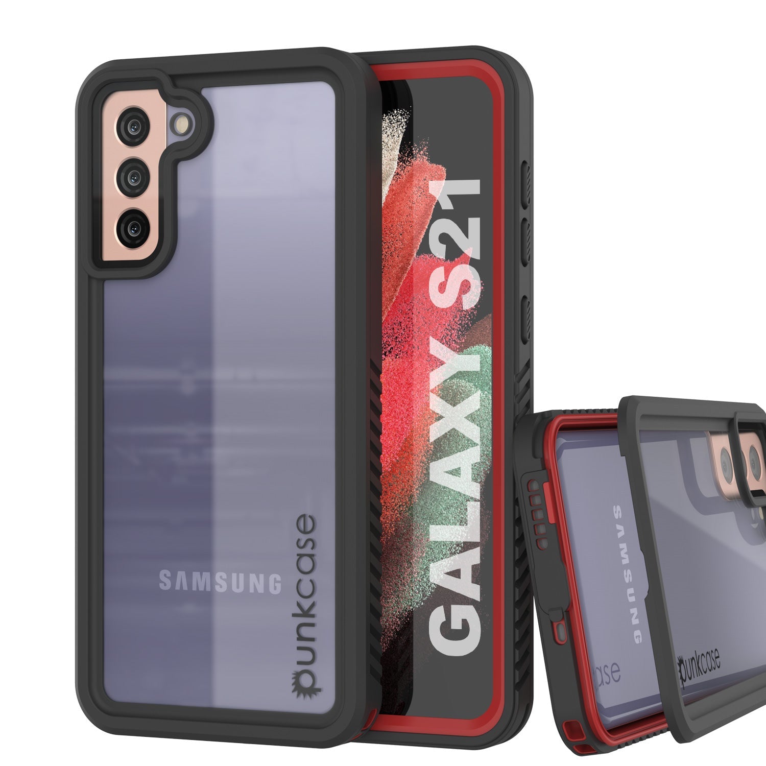 Galaxy S21 À Prova d'Água/Choque/Neve [Série Extrema] Estojo Protetor de Tela Fina [Vermelho]