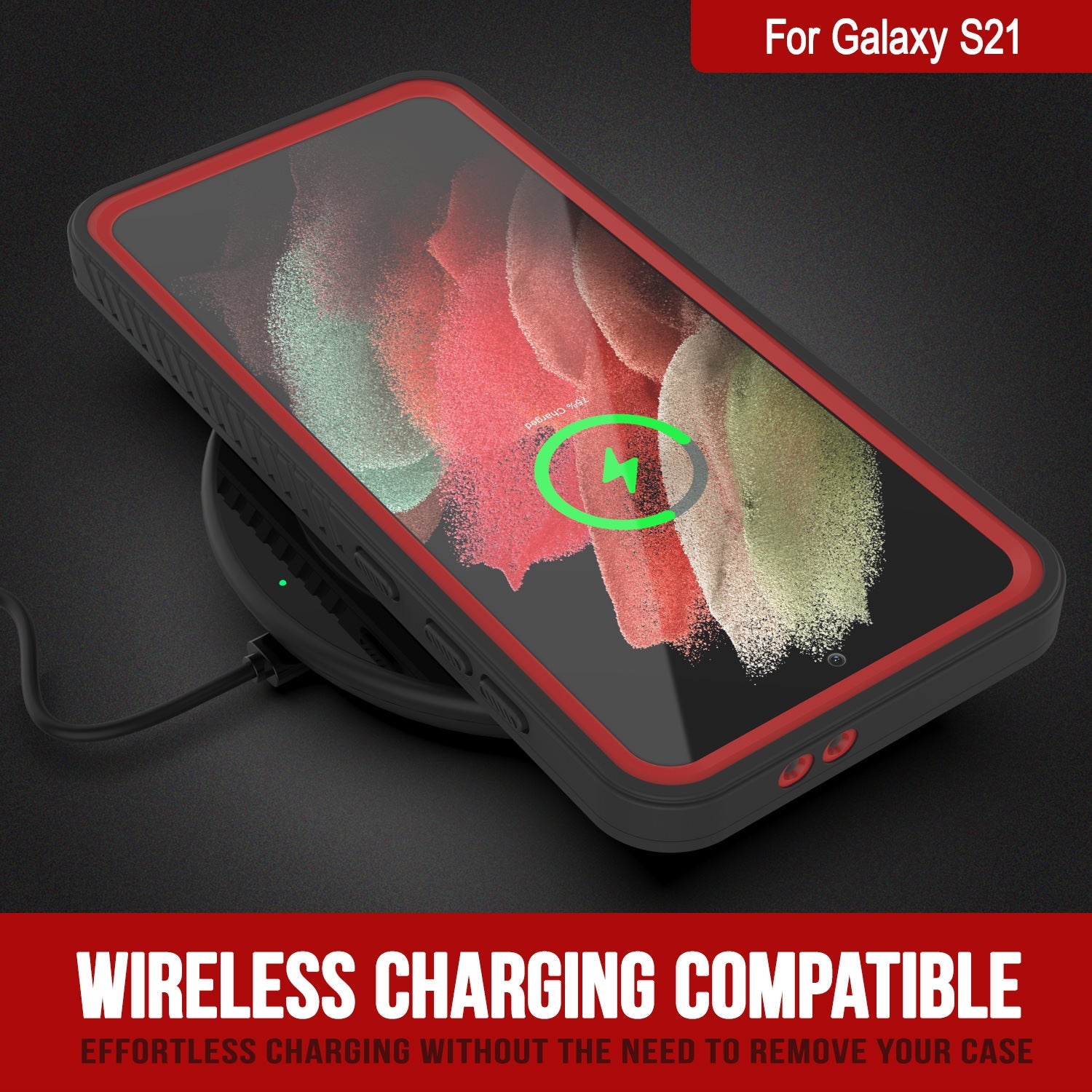 Galaxy S21 Water/Shock/Snowproof [Extreme Series] Slim Screen Protector Case [Red] (Color in image: Teal)