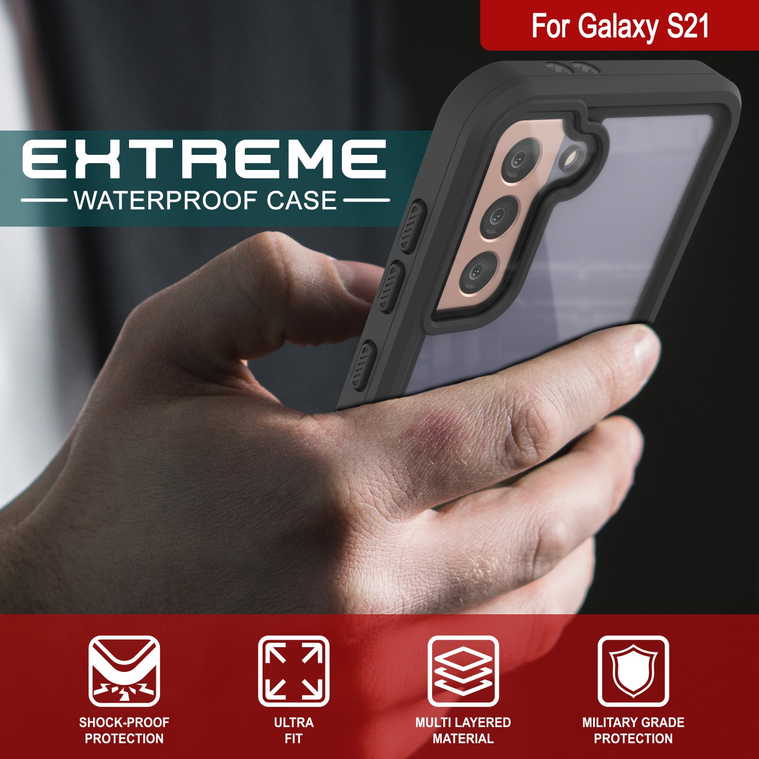 Galaxy S21 Water/Shock/Snowproof [Extreme Series]  Screen Protector Case [Teal] (Color in image: Light Green)