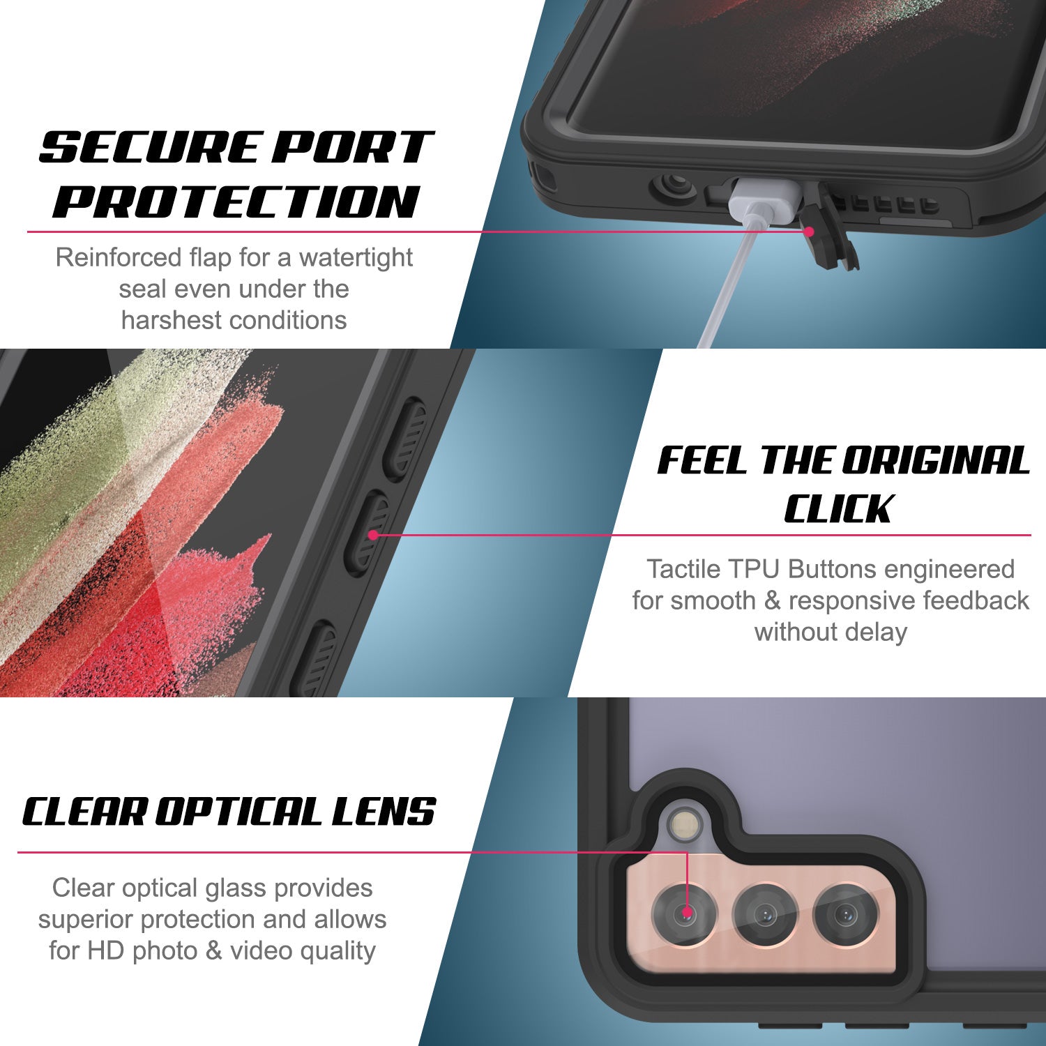 Galaxy S21 Water/Shock/Snowproof [Extreme Series]  Screen Protector Case [Teal] (Color in image: Black)