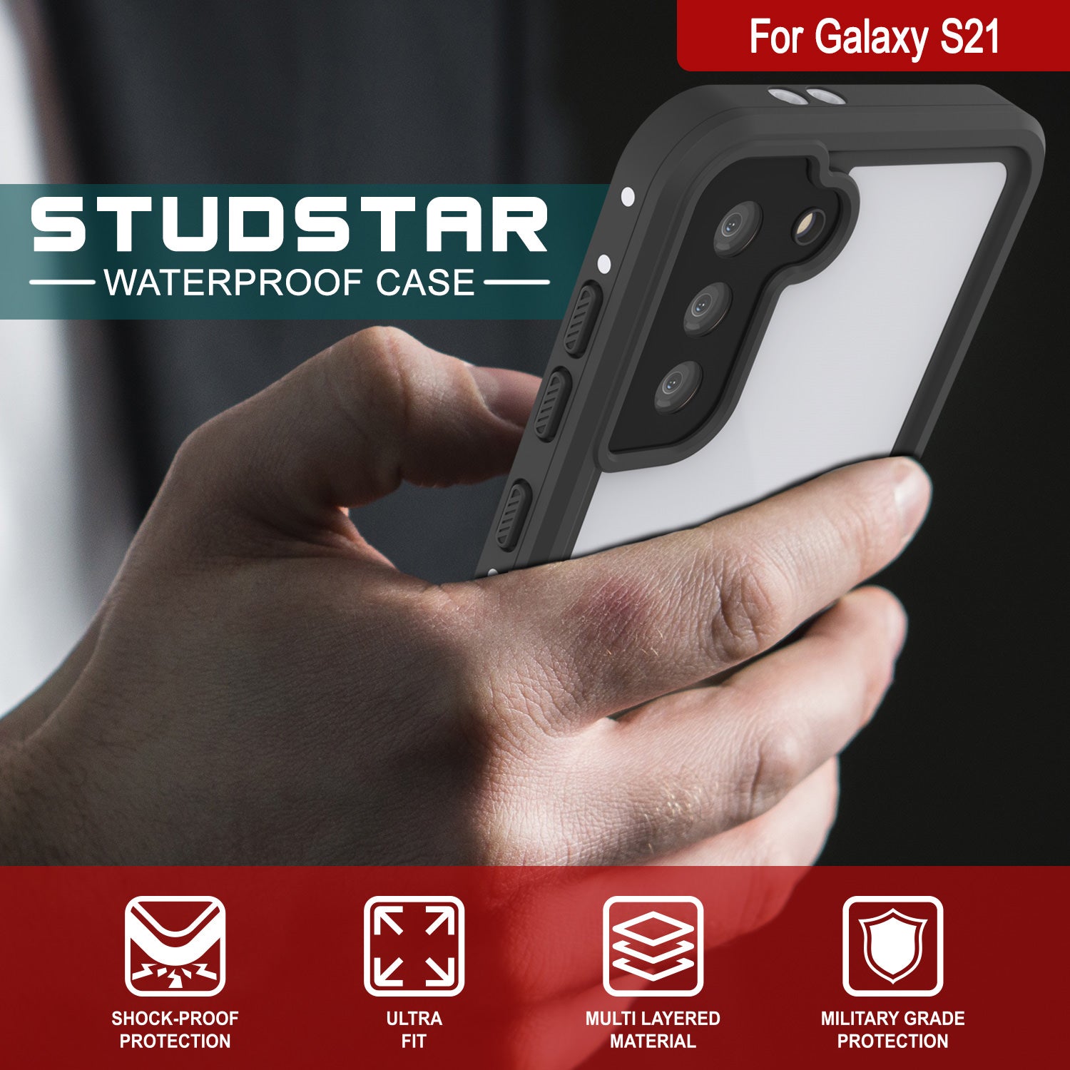 Capa à prova d'água Galaxy S22, Punkcase StudStar Branco Fino 6.6 pés à prova d'água IP68 à prova de choque/neve