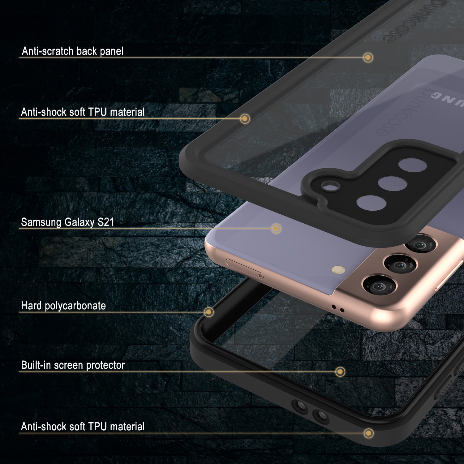 Capa à prova d'água para Galaxy S21 PunkCase StudStar Clear Thin 6.6ft IP68 à prova de choque/neve subaquática