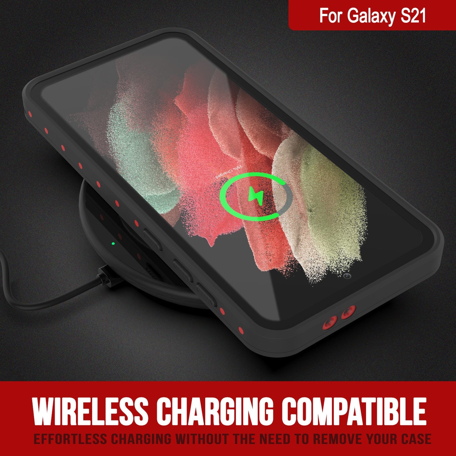 Capa à prova d'água Galaxy S21 PunkCase StudStar Vermelha Fina 6,6 pés subaquática à prova de choque/neve IP68