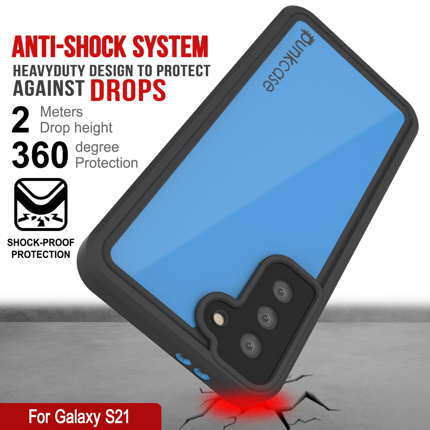 Capa à prova d'água Galaxy S21 PunkCase StudStar Light Blue Fina 6.6ft IP68 à prova de choque subaquático