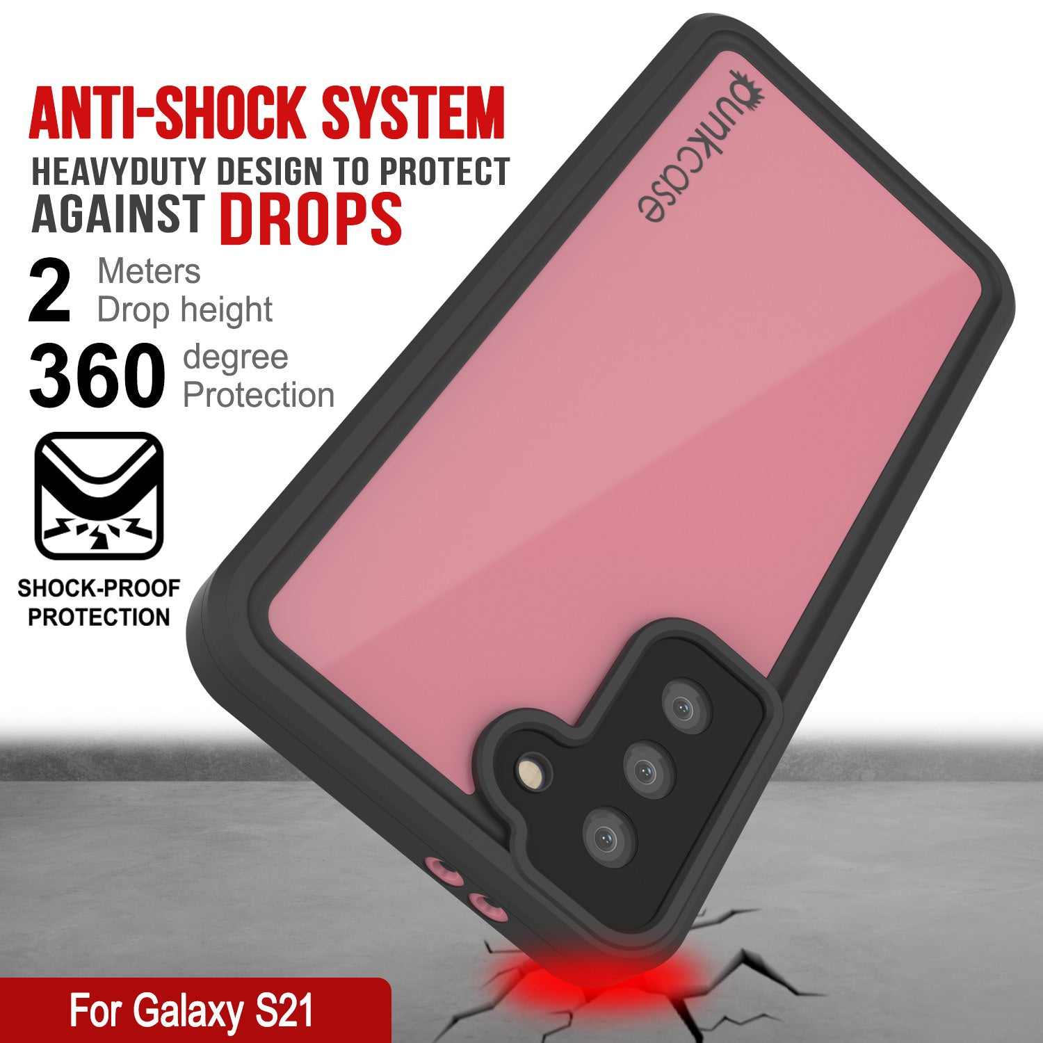 Capa impermeável Galaxy S21 PunkCase StudStar Rosa Fino 6.6ft à Prova D'água IP68 à Prova de Choque/Neve