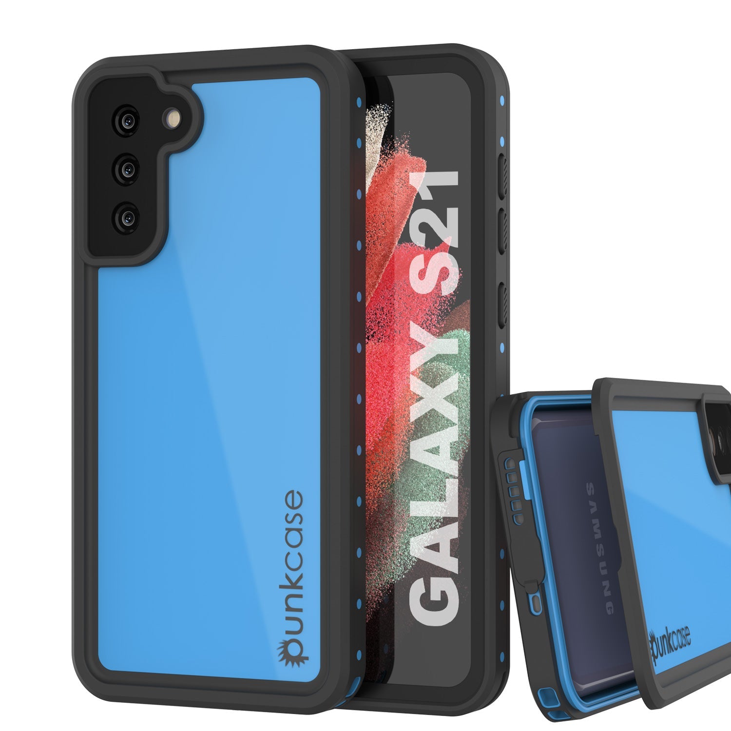Capa à prova d'água Galaxy S21 PunkCase StudStar Light Blue Fina 6.6ft IP68 à prova de choque subaquático