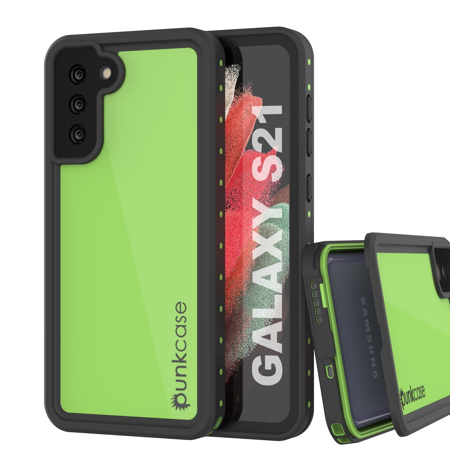 Capa à Prova d'Água para Galaxy S21 PunkCase StudStar Verde Claro Fina 6.6ft Subaquática IP68 Anti-choque