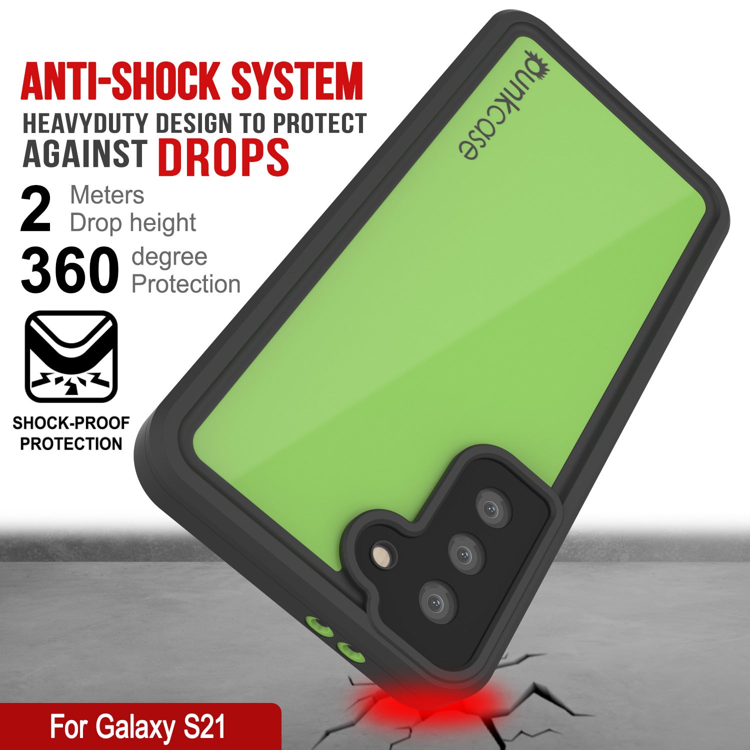 Capa à prova d'água Galaxy S22 PunkCase StudStar Light Green Thin 6.6ft subaquática IP68 à prova de choque