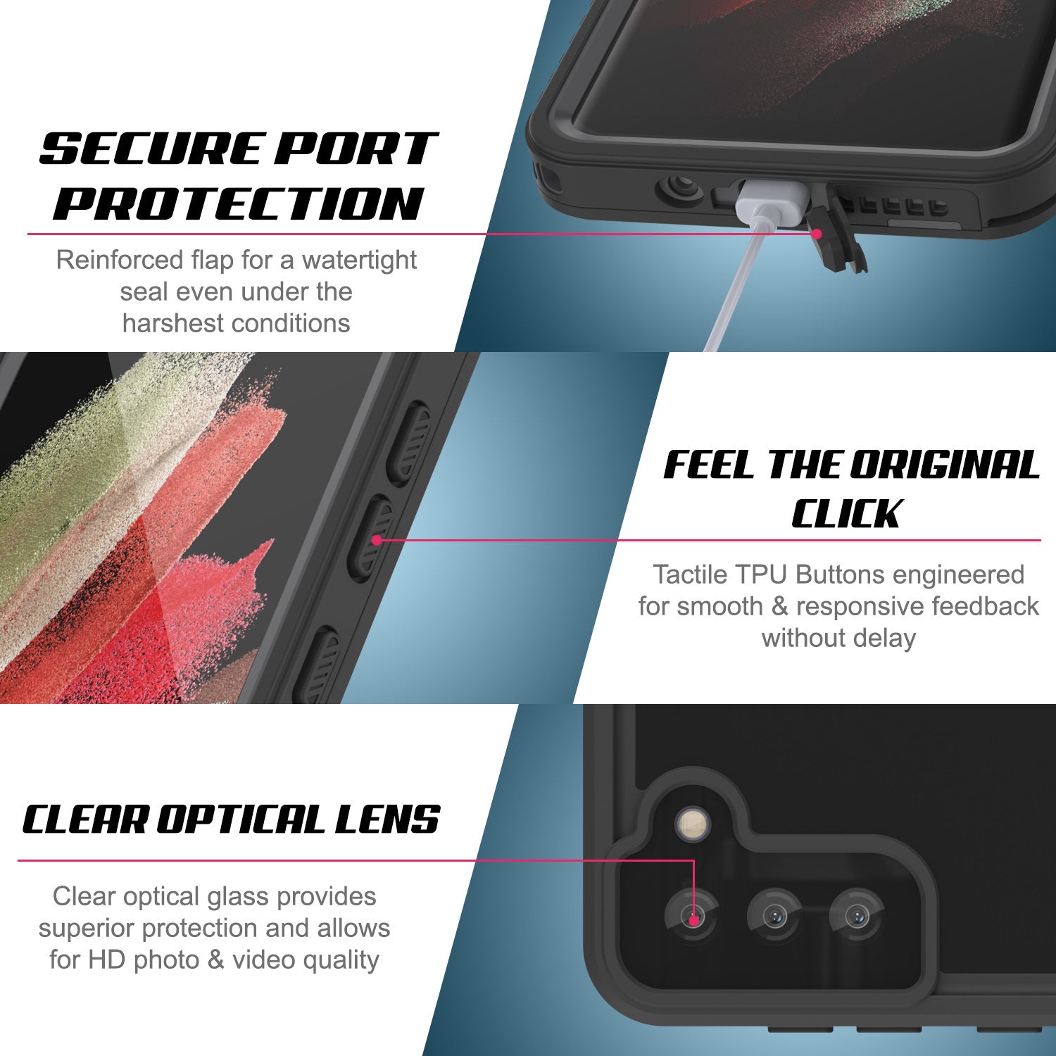 Capa à prova d'água Galaxy S21 PunkCase StudStar Vermelha Fina 6,6 pés subaquática à prova de choque/neve IP68