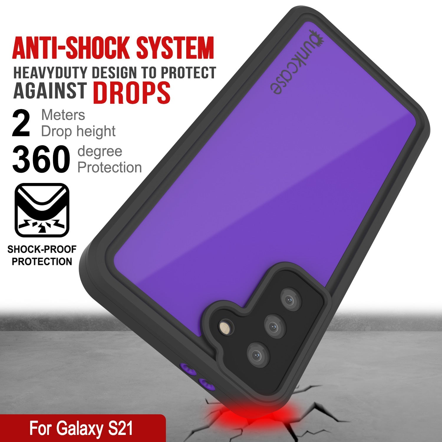 Capa à prova d'água Galaxy S21 PunkCase StudStar Roxo Fino 6.6ft Subaquático IP68 À Prova de Choque/Neve