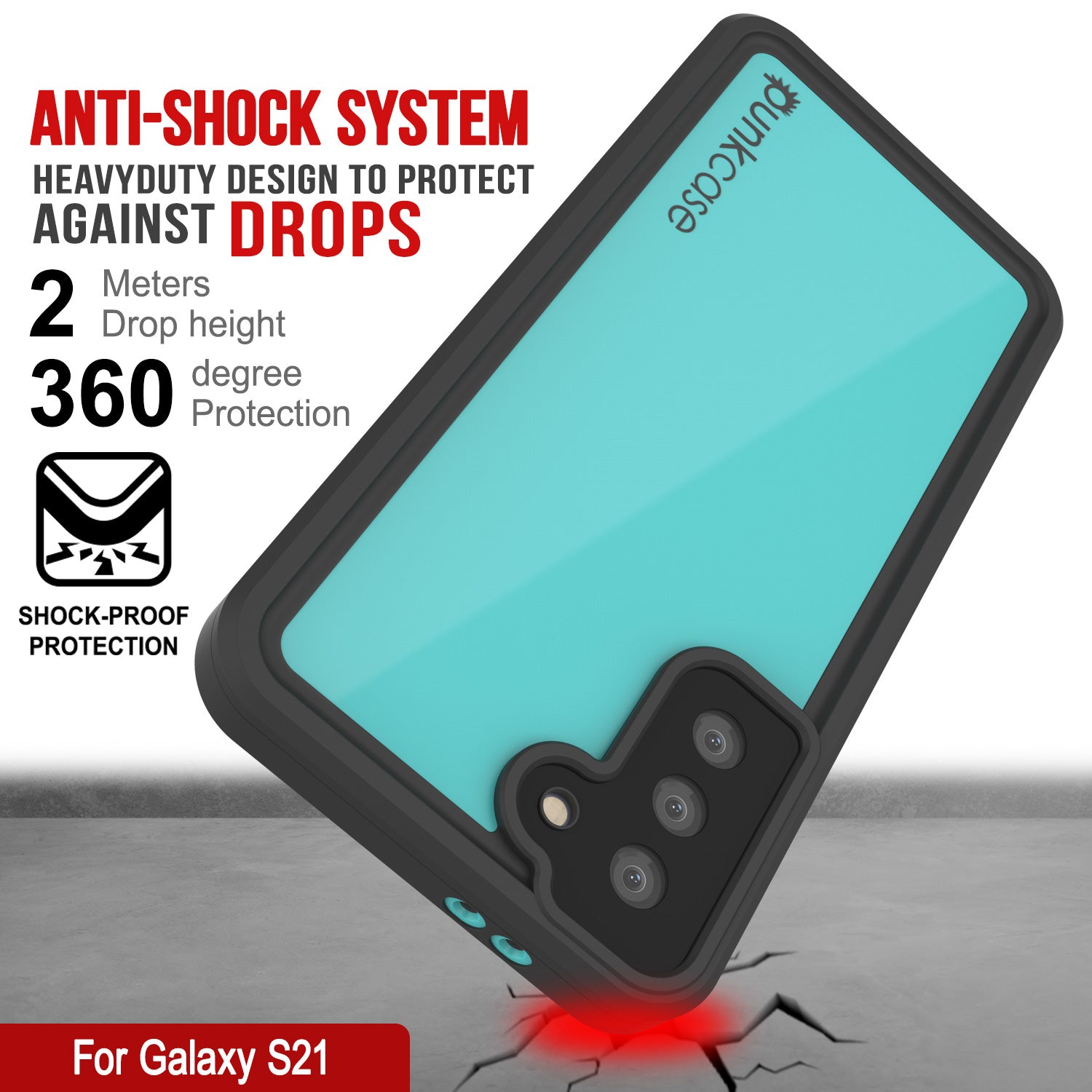 Case à prova d'água para Galaxy S22 PunkCase StudStar Teal Thin 6.6 pés subaquático IP68 à prova de choque/neve