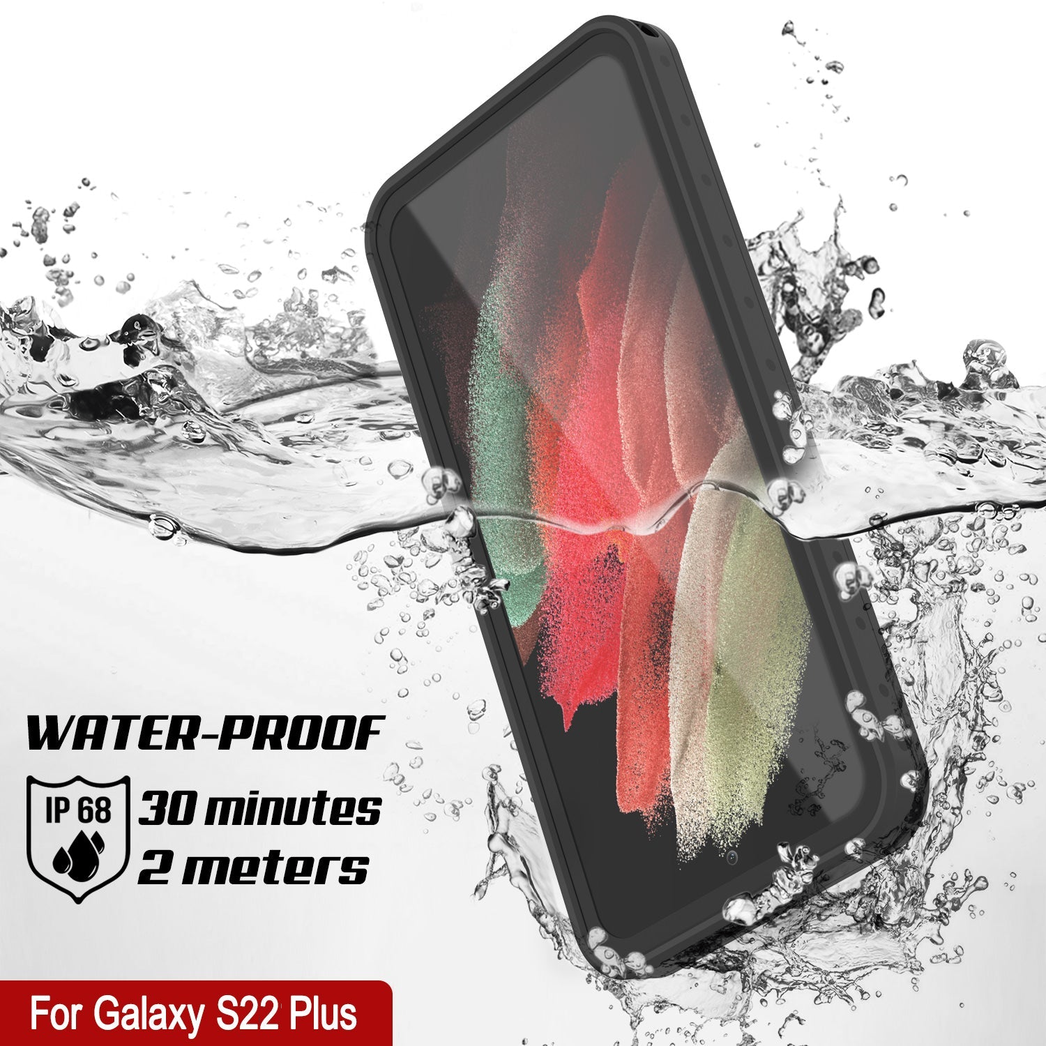 Capa à prova d'água Galaxy S22+ Plus PunkCase StudStar Preta Fina 6,6 pés Subaquática IP68 à Prova de Choque/Neve