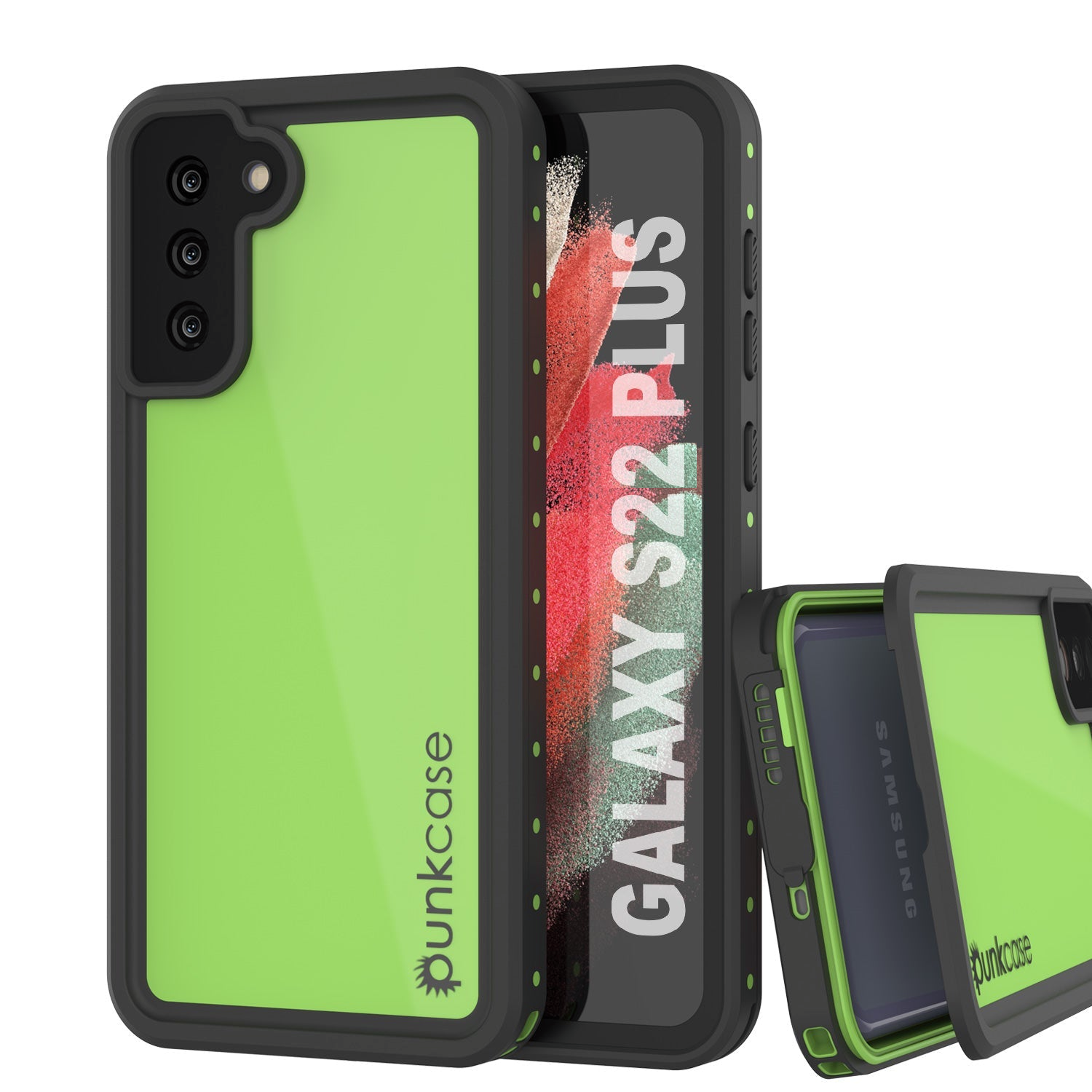 Capa à prova d'água PunkCase StudStar Light Green fina para Galaxy S22+ Plus 6.6ft Subaquático à prova de choque IP68