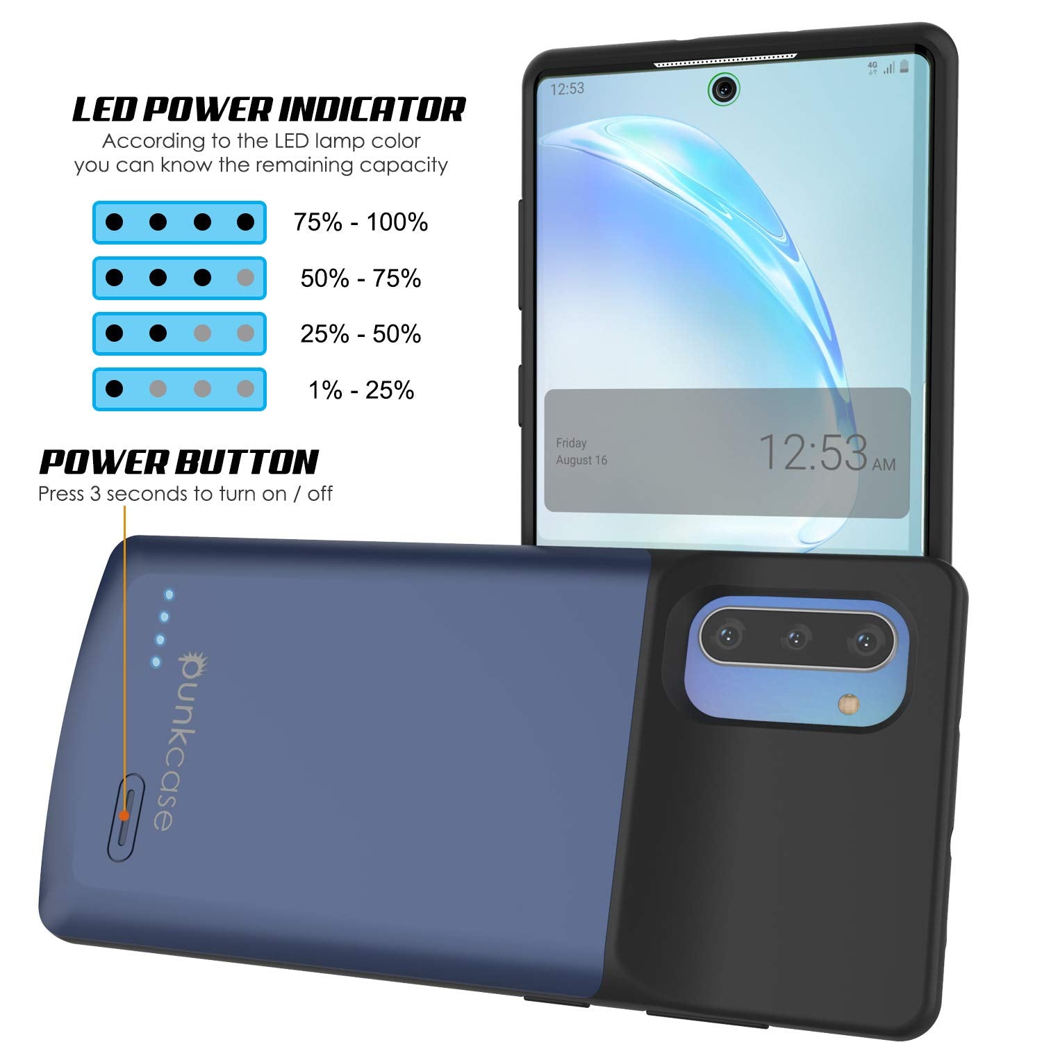 Carregador de bateria Galaxy Note 10 5200mAH com porta USB - Capa fina [Azul]