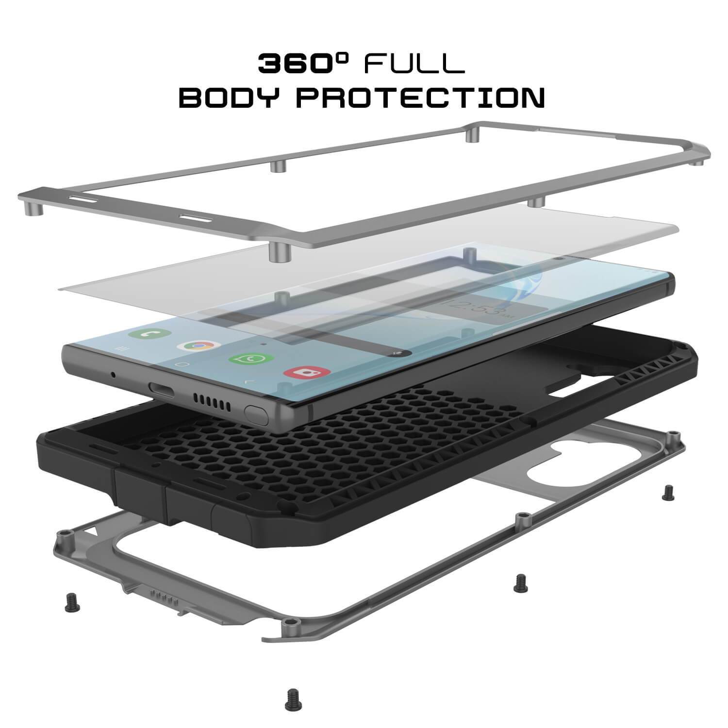 Capa Galaxy Note 10, PUNKcase Prateada Metálica à Prova de Choque, Capa Fina de Armadura Metálica [Prateada]